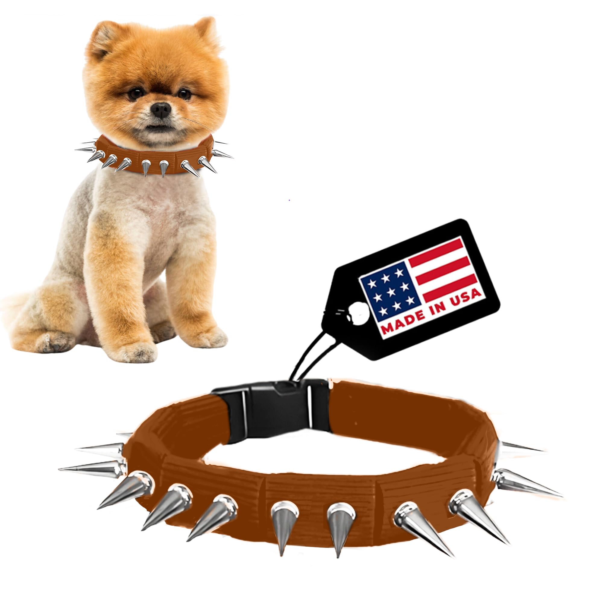Coyotecollar Spiked Dog Collar - Brown Large Spike Collar For Dogs, Adjustable Spiked Collar, Studded Dog Spike Collar, And Coyo