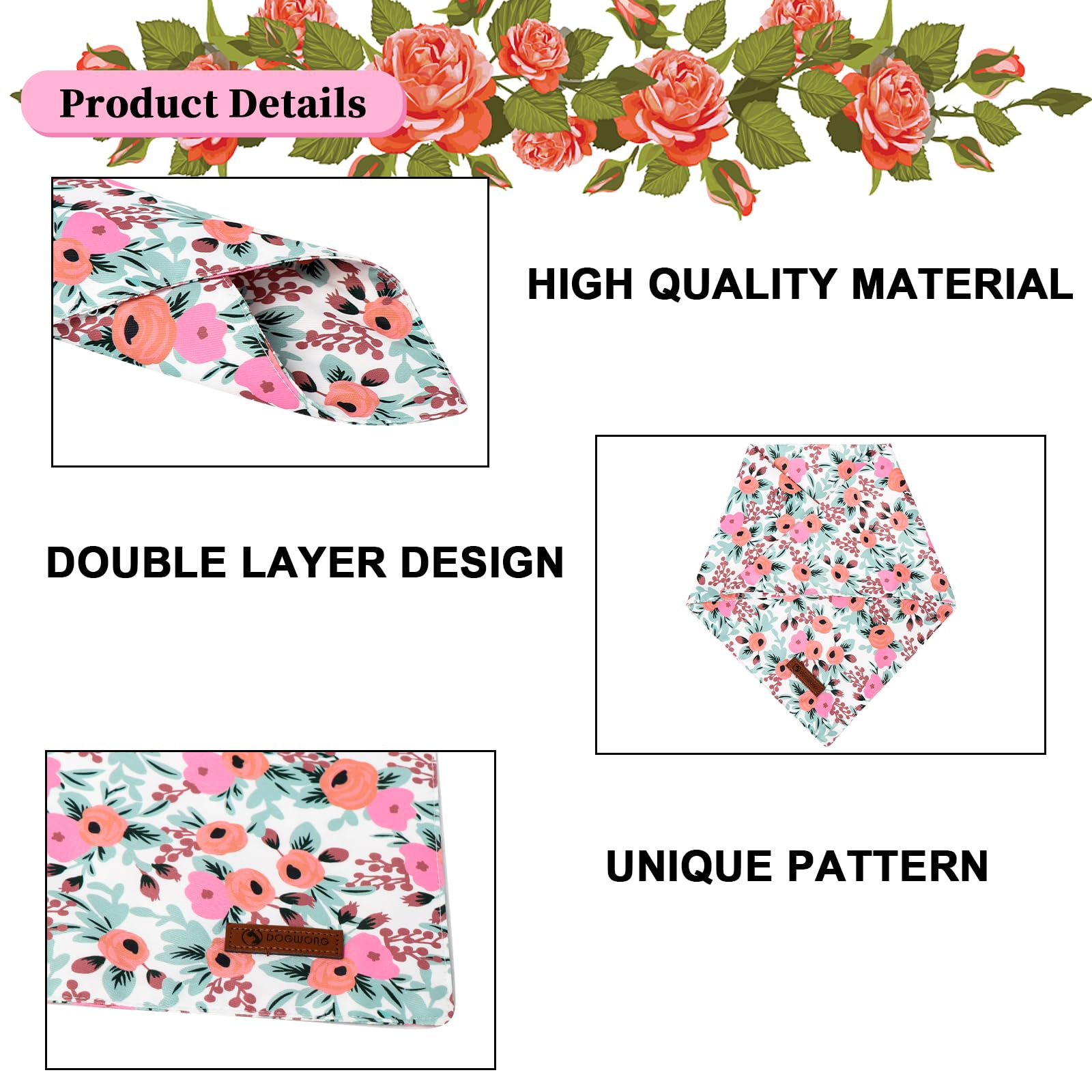 Dogwong Gril Dog Bandanas 2 Pack, Pink Flower Print Triangle Reversible Rabbit Carrot Pet Scarf Durable Female Bandana For Small