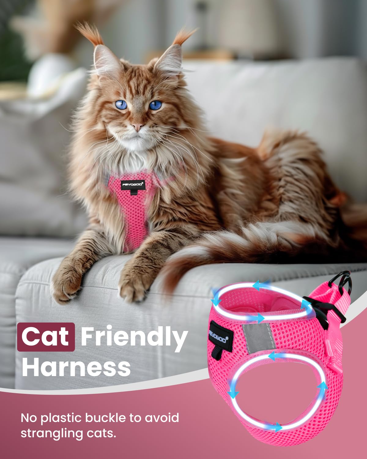 Fayogoo Cat Harness And Leash Set, Escape Proof, Adjustable, Small/Large, Lightweight, Soft Vest, Pink