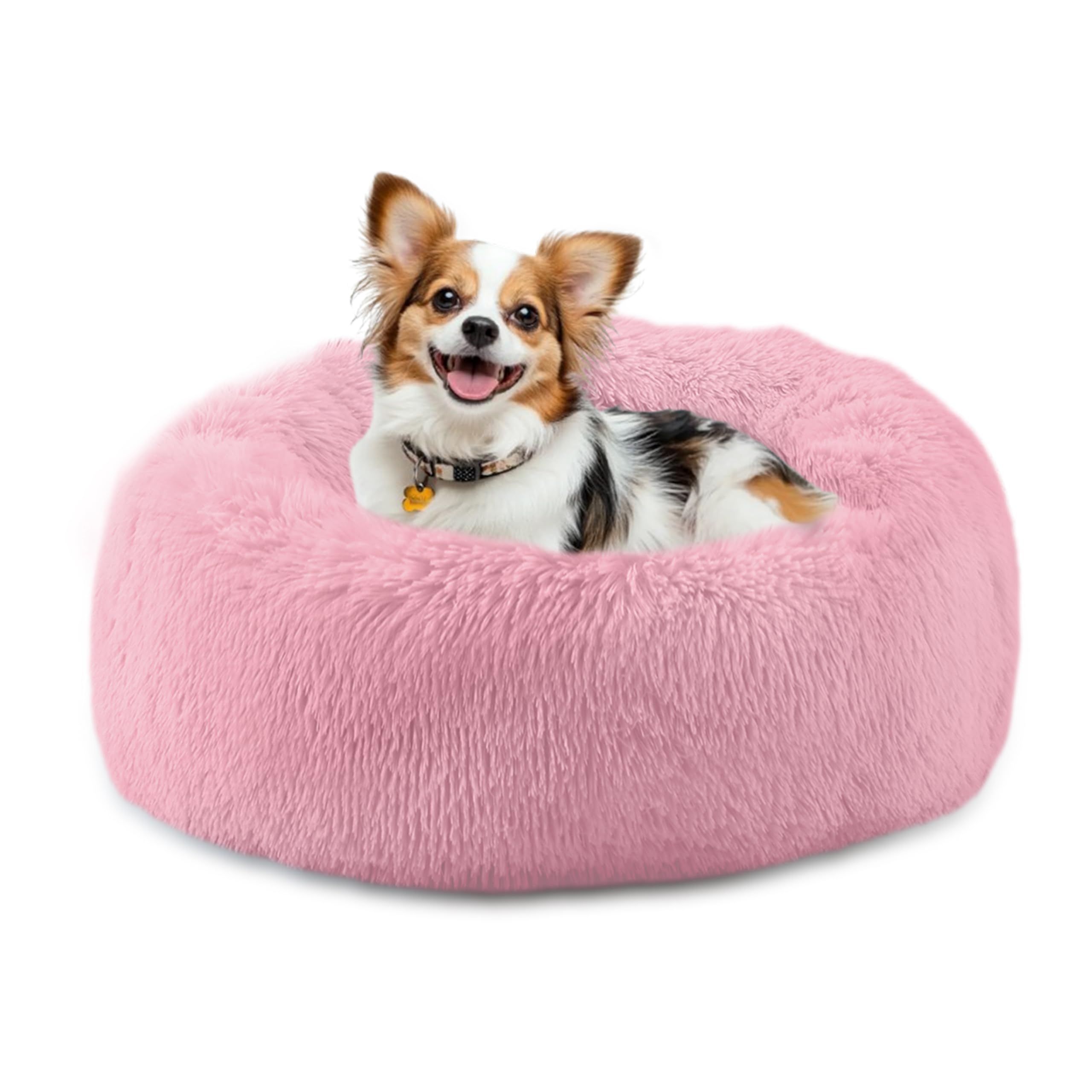 Bunlitent 20'' Inch Calming Dog Bed, Anti-Anxiety Donut Small Dog Bed, Warming Cozy Soft Cute Round Washable, Marshmallow Cuddle