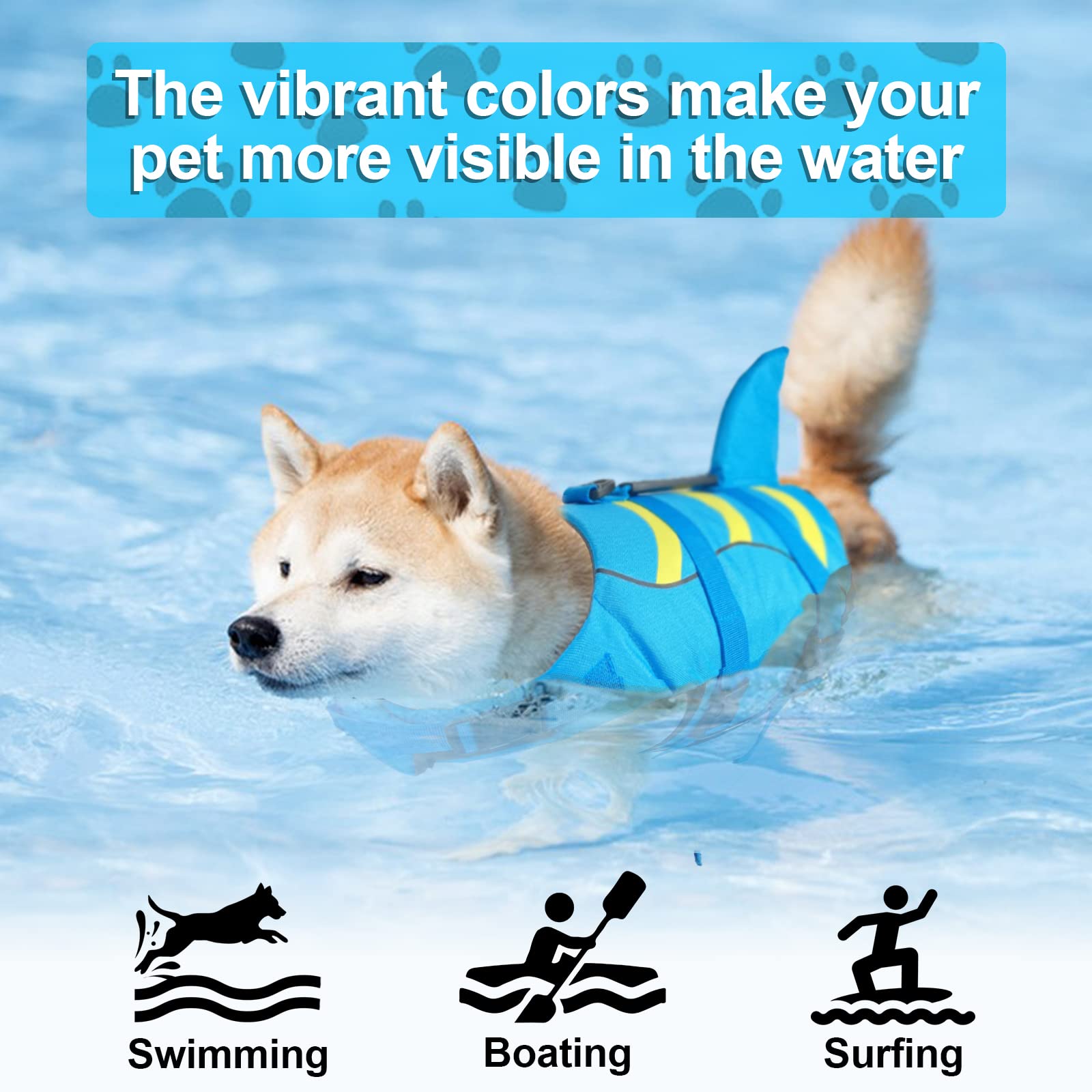 Fragralley Dog Life Jacket Shark, Dog Life Vest Adjustable Ripstop, Dog Swimming Safety Vest With Superior Buoyancy & Rescue Han