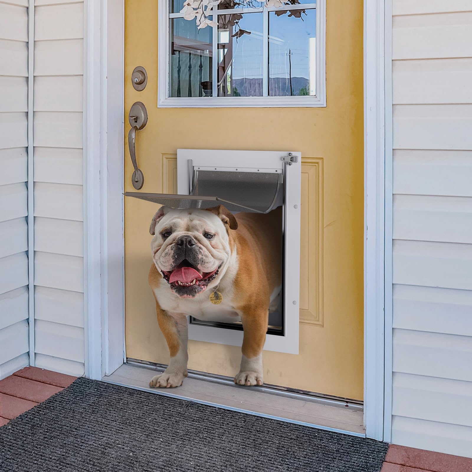 Baboni 3-Flaps Pet Door For Interior And Exterior Doors, Steel Frame And Telescoping Tunnel, Strong And Durable Dog Door (Pets U