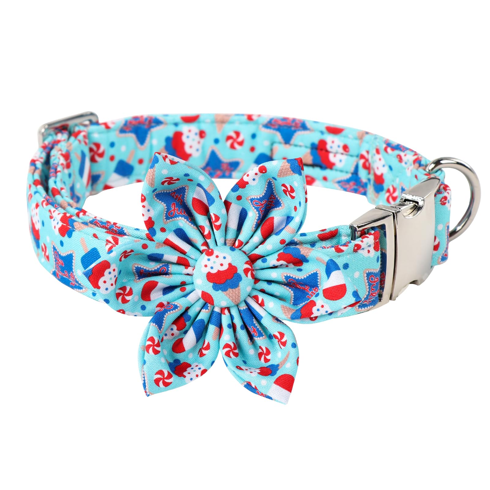 Maca Bates American Flag 4Th Of July Dog Collar With Flower Bow 4 Of 7 For Dogs Adjustable Durable Icecream Patriotic Usa Collar
