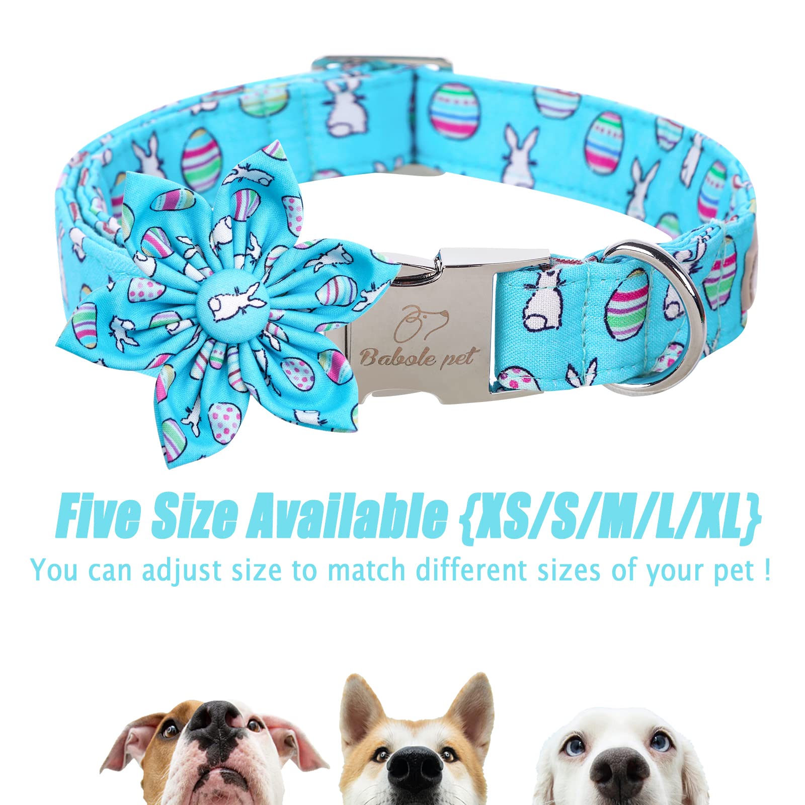Babole Pet Dog Collar Easter Gift With Flower Tie, Rabbit Egg Male Dog Collar With Safety Metal Buckle Adjustable Puppy Collars For Small Medium Large Boy & Girl Dog,M-Neck 13.5'-22'