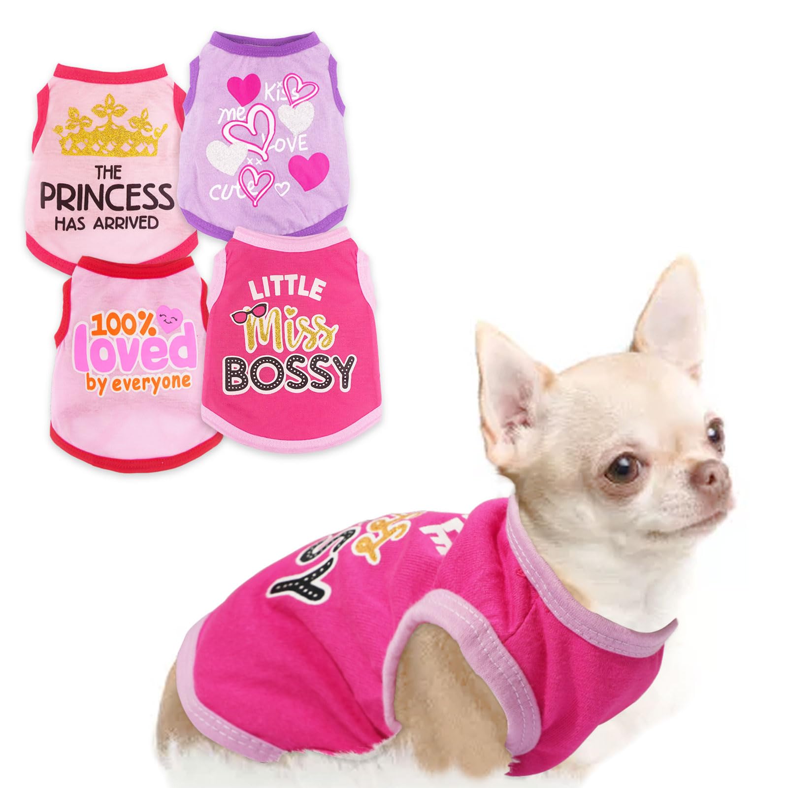 4 Pieces Chihuahua Clothes Cute Dog Clothes for Small Dogs Girl Pink Puppy Shirts Soft Small Puppy Shirts Shih Tzu Clothe Teacup