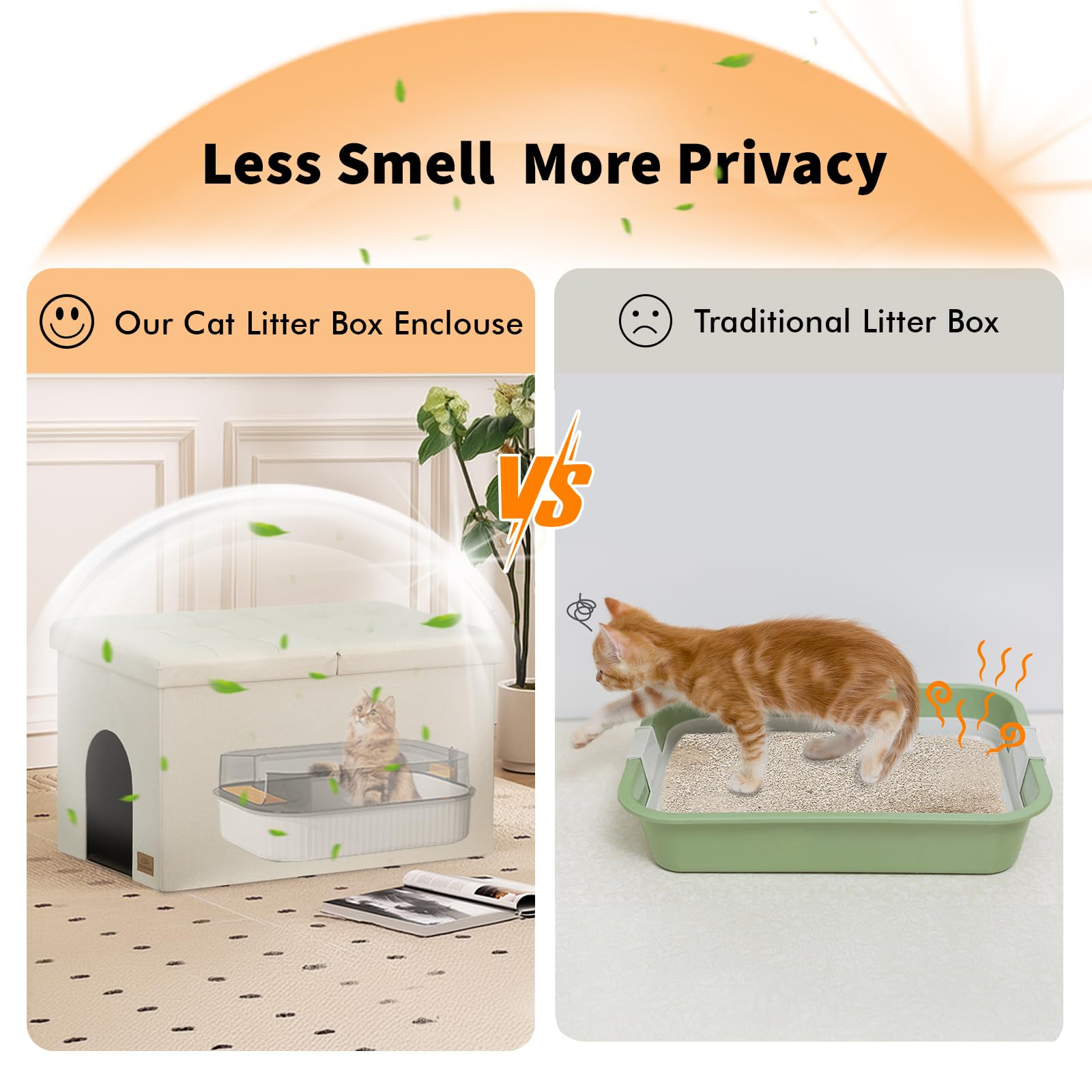 Zerbuger Cat Litter Box Enclosure, Large Cream Ottoman with Storage, Odor Control Flip-Up Lid