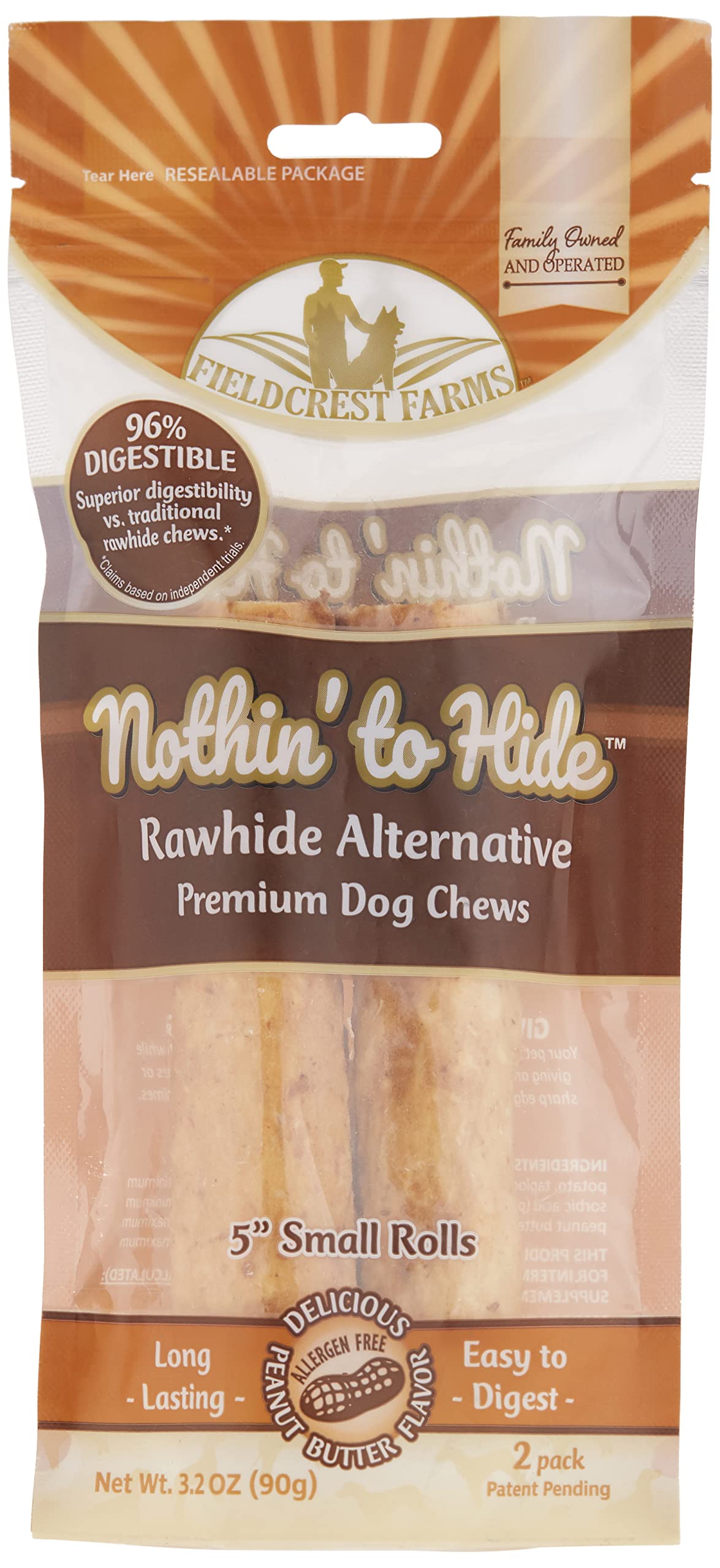 Fieldcrest Farms Nothing to Hide Natural Rawhide Alternative 5 Rolls for Dogs - 3 Pack (6 Chews) Premium Grade Easily Digestib