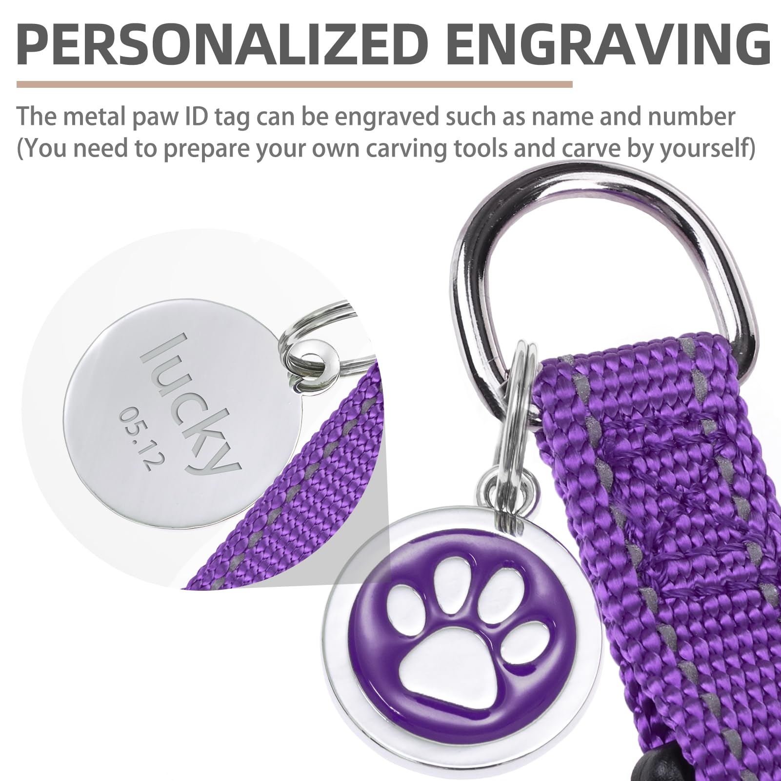 Pupteck No Pull Dog Harness Soft Adjustable Basic Nylon Step In Puppy Vest Outdoor Walking With Id Tag, Reflecive Purple, S