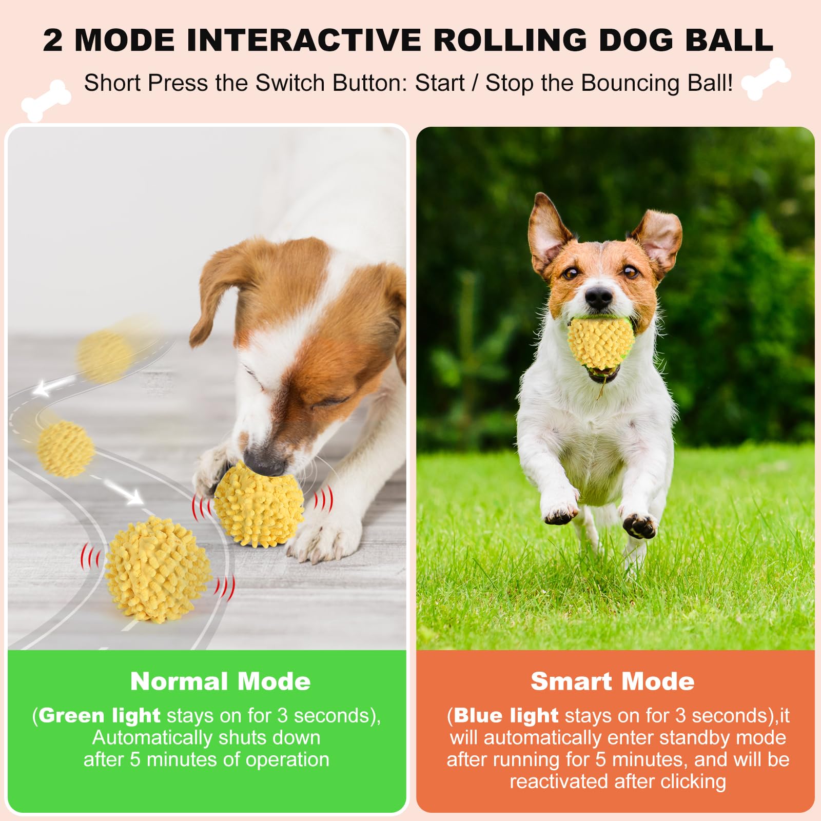 Interactive Dog Toys, Self Moving Dog Toy With Cover, Bouncing & Rotating Peppy Pet Ball For Dogs, Electric Ball Toys For Large