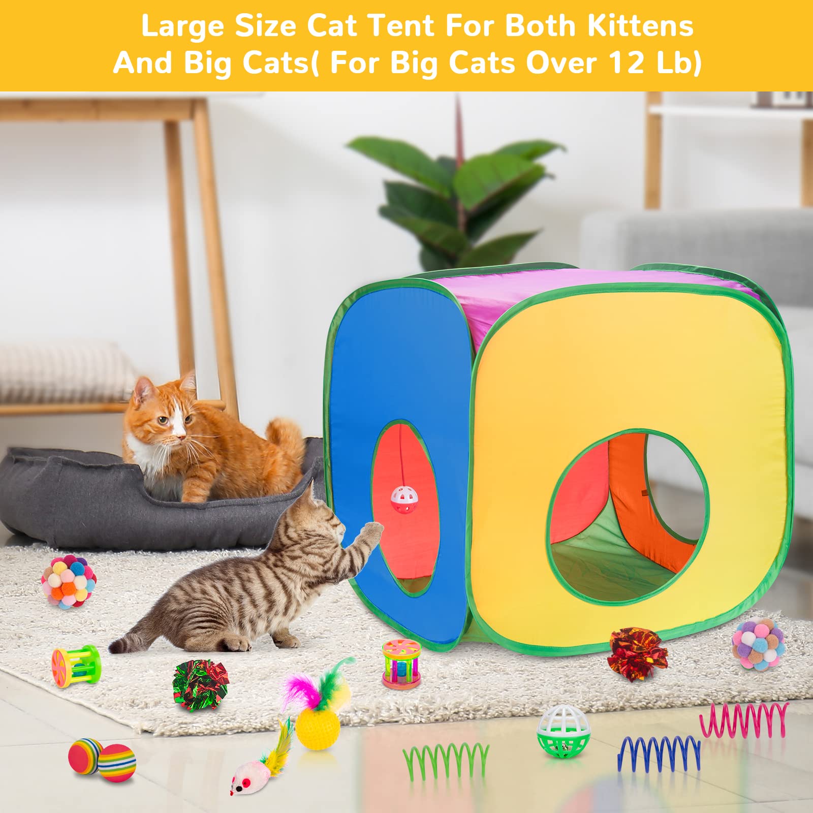 Retro Shaw Cat Toys For Large Cats 33 Pcs, Interactive Cat Kitten Toys For Indoor Cats Kitty With Collapsible Cat Play Tunnel Tu