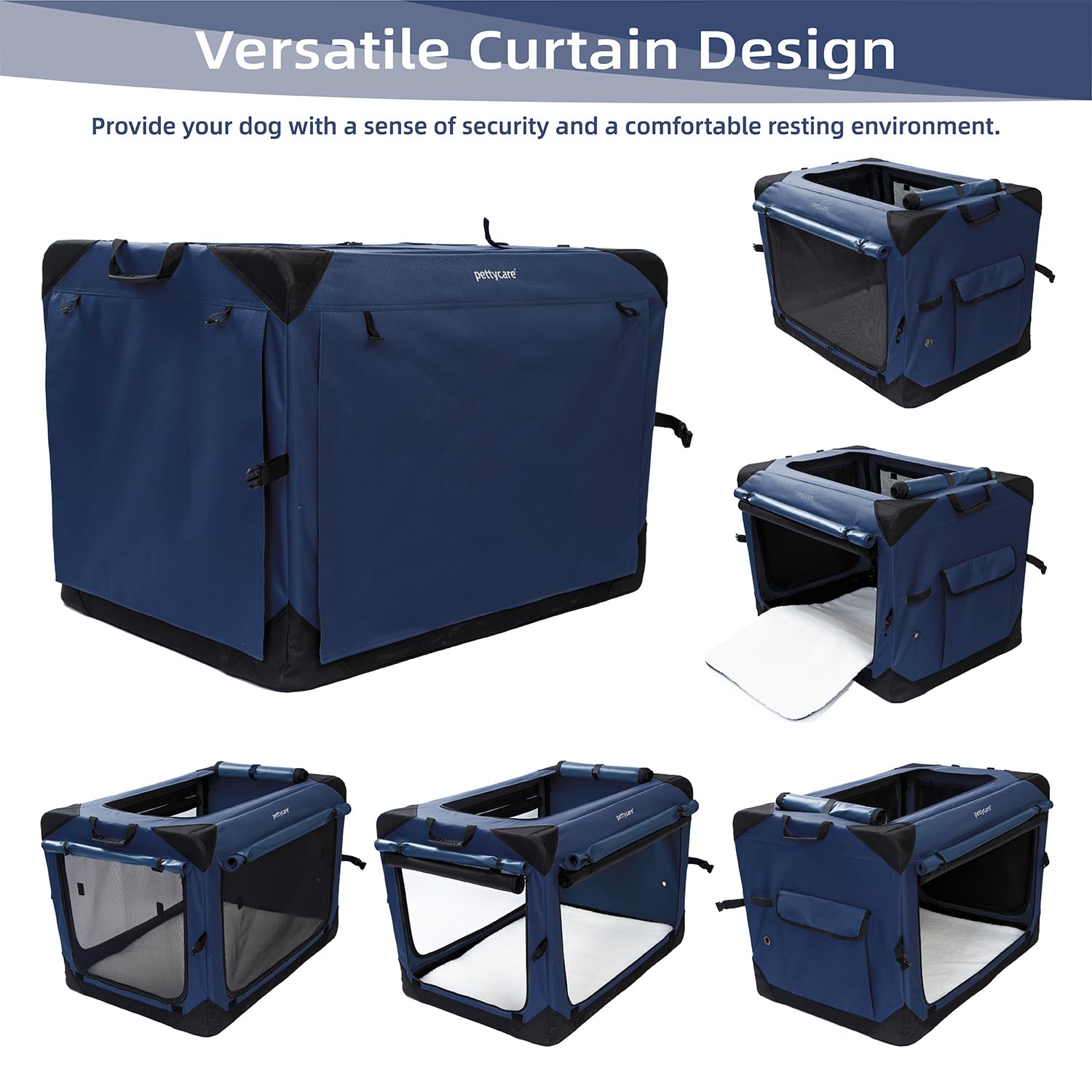 Pettycare 36 Inch Collapsible Dog Crate With Curtains Travel Dog Crate For Airflow And Calm Soft Pet Kennel With Portable Bag An