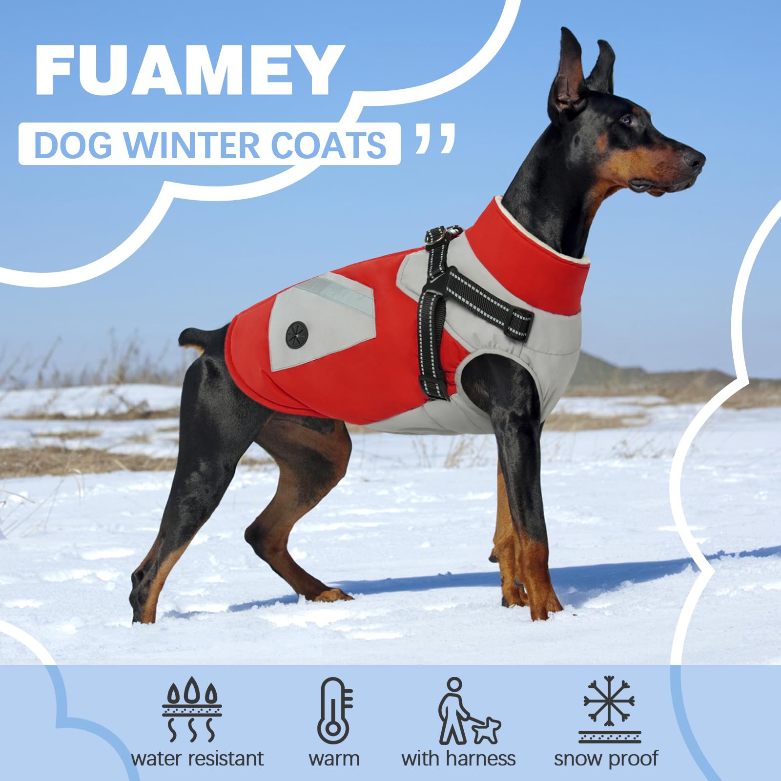 Fuamey Dog Jacket - Waterproof Winter Coat With Zipper - Reflective Vest For Medium Dogs - Red
