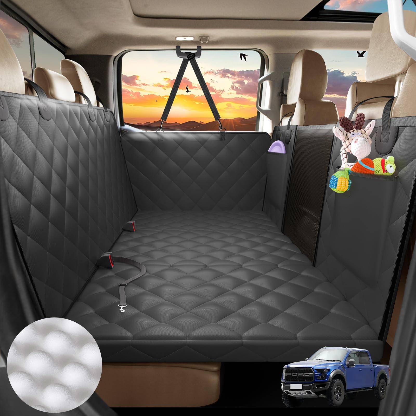 2025 Upgrade XL Crew Cab Truck Back Seat Extender for Dogs-Thick Egg Crate Foam, Dog Seat Cover for Back Seat Waterproof, Dog Ha