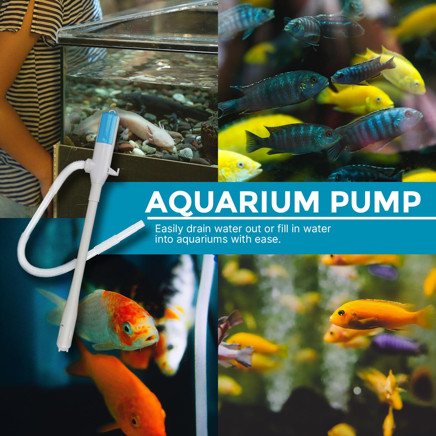 TERA PUMP AA Powered Aquarium Drainage Pump, 2.8 Gallon Per Minute, 15.5 Inch Intake Tube To Reach the Bottom of 40 Gallon Fish