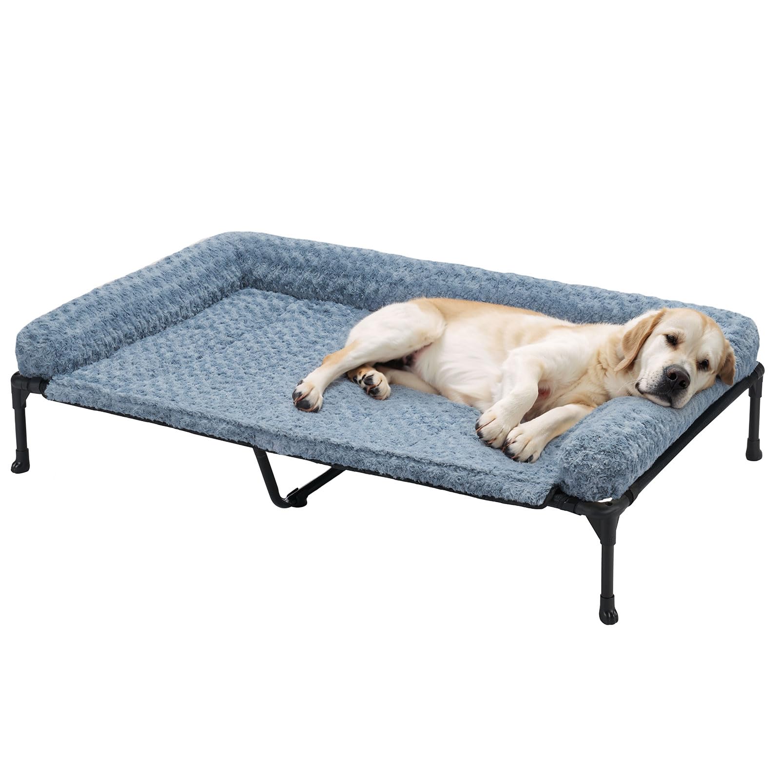 Veehoo Cooling Elevated Dog Bed Add Removable Deluxe Rose Plush Bolster Cushion Mat, 53'' X 33'' Washable Dog Couch Bed, Raised 