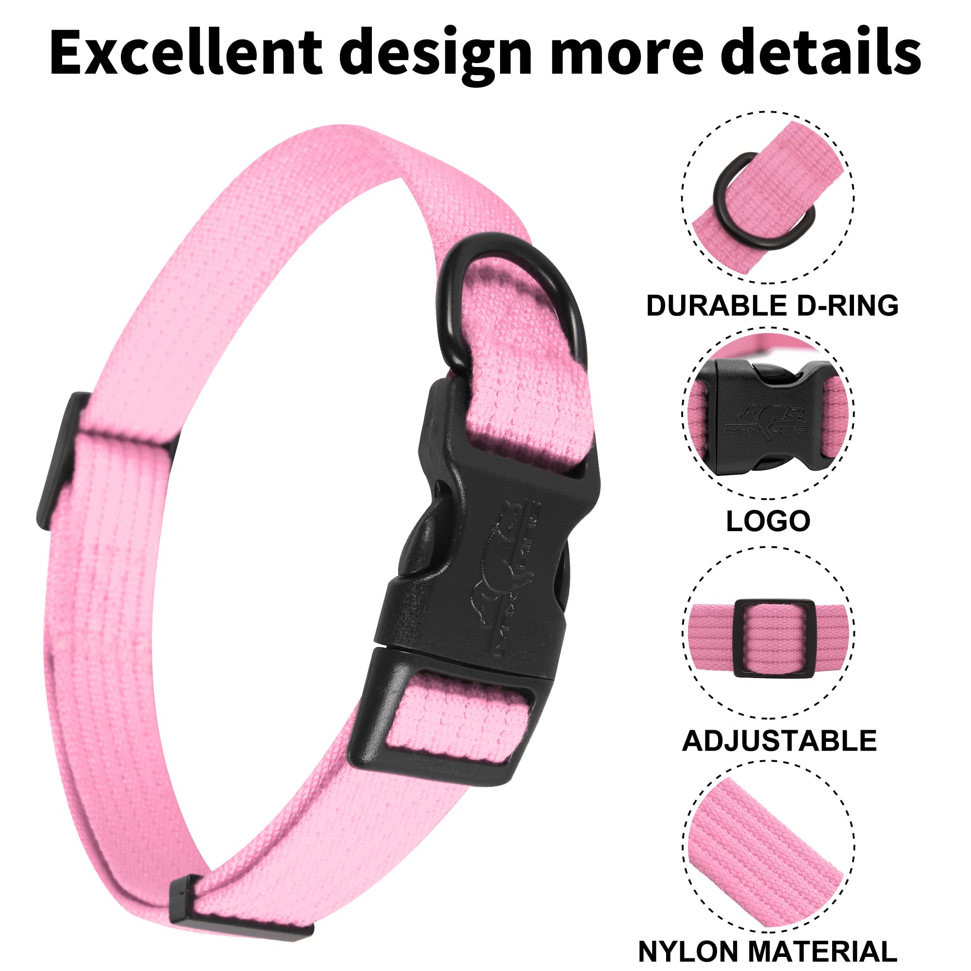 Lynxking Dog Collar Soft Padded Breathable Cotton Solid Color Strong Adjustable Pet Collar For Little Puppy Xs