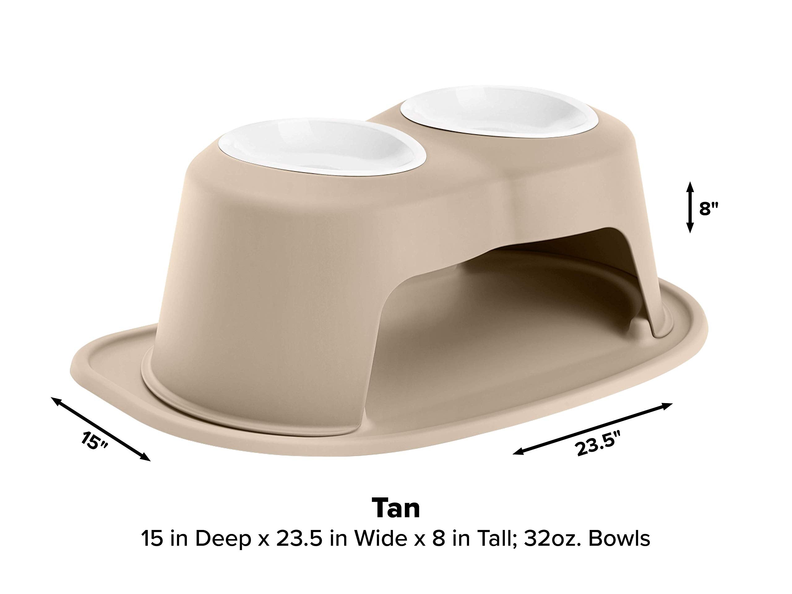 Weathertech Double High Pet Feeding System W/Plastic Dog/Cat Bowls - 8 High Stand Tan (Pdhc3208Tntn)