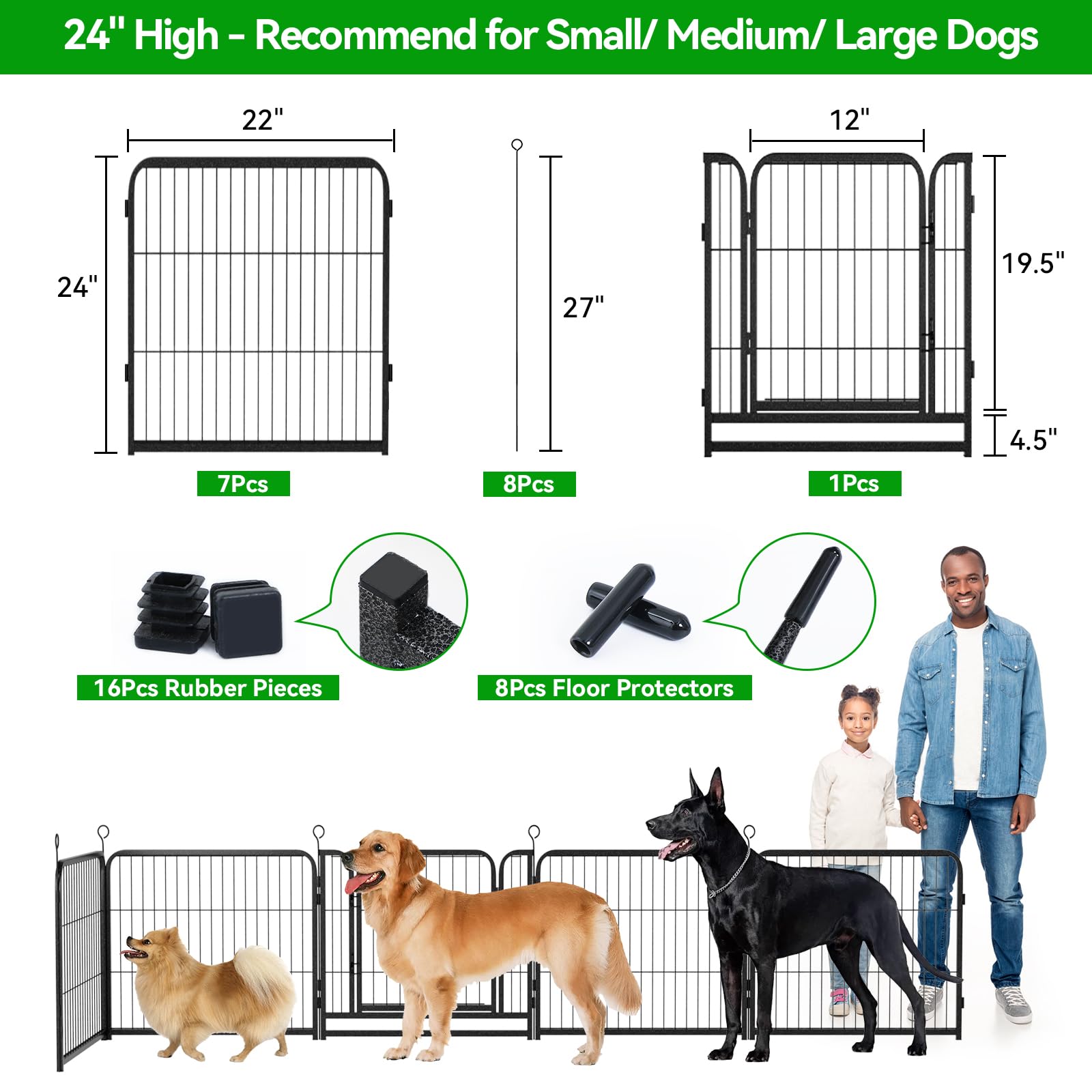 Kfvigoho Puppy Playpen 8 Panels Small Dog Fence Outdoor Indoor Use 24'' Height Anti-Rust With Doors Portable Dog Play Pen For Rv