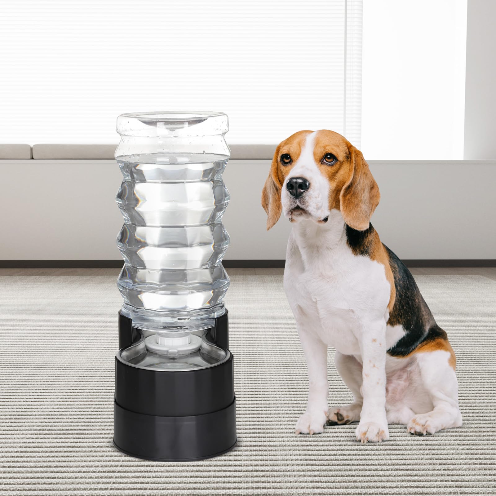 RIZZARI Upgraded Automatic Dog Water Dispenser: 9L Black Gravity Large Stainless Steel Raised Pet Feeder with Filter - Includes