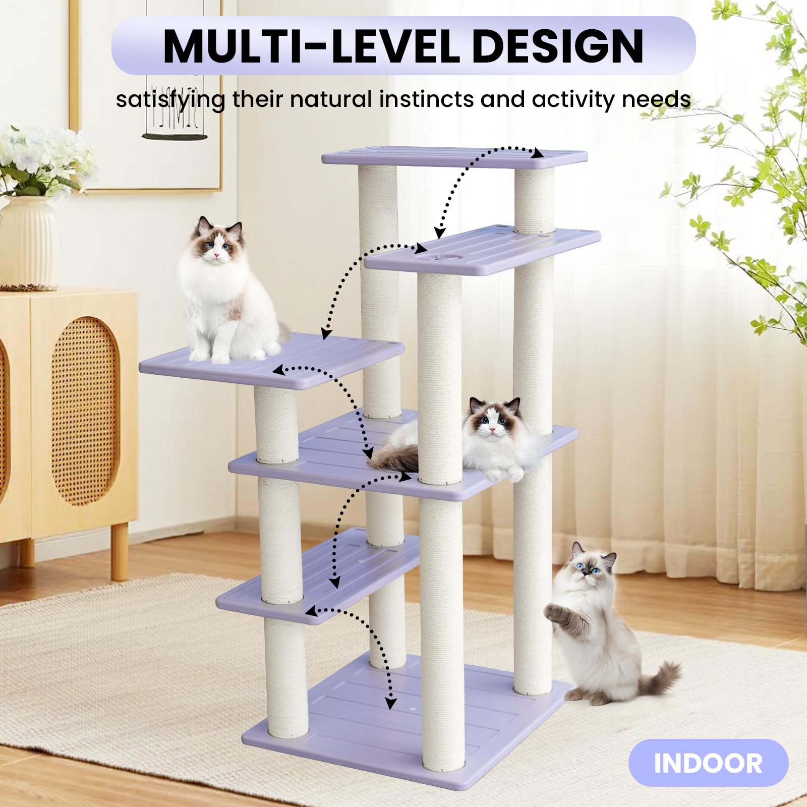 Maohegou 5 Level Cat Tree For Outdoor And Indoor Cats,Large Cat Tower With Scratching Posts 46 Inches