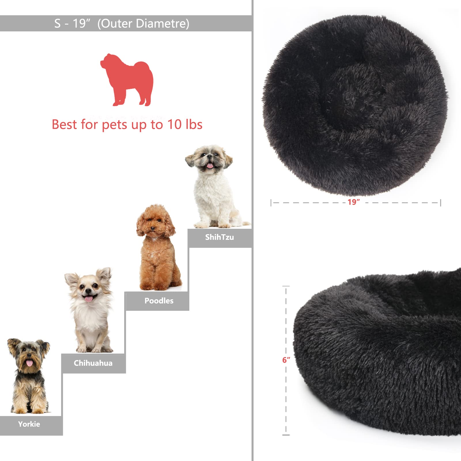 Nononfish Puppy Beds For Small Dogs Washable19Black Calming And Anxietypet Bedsfluffy And Plush Durable Small Dog Bed