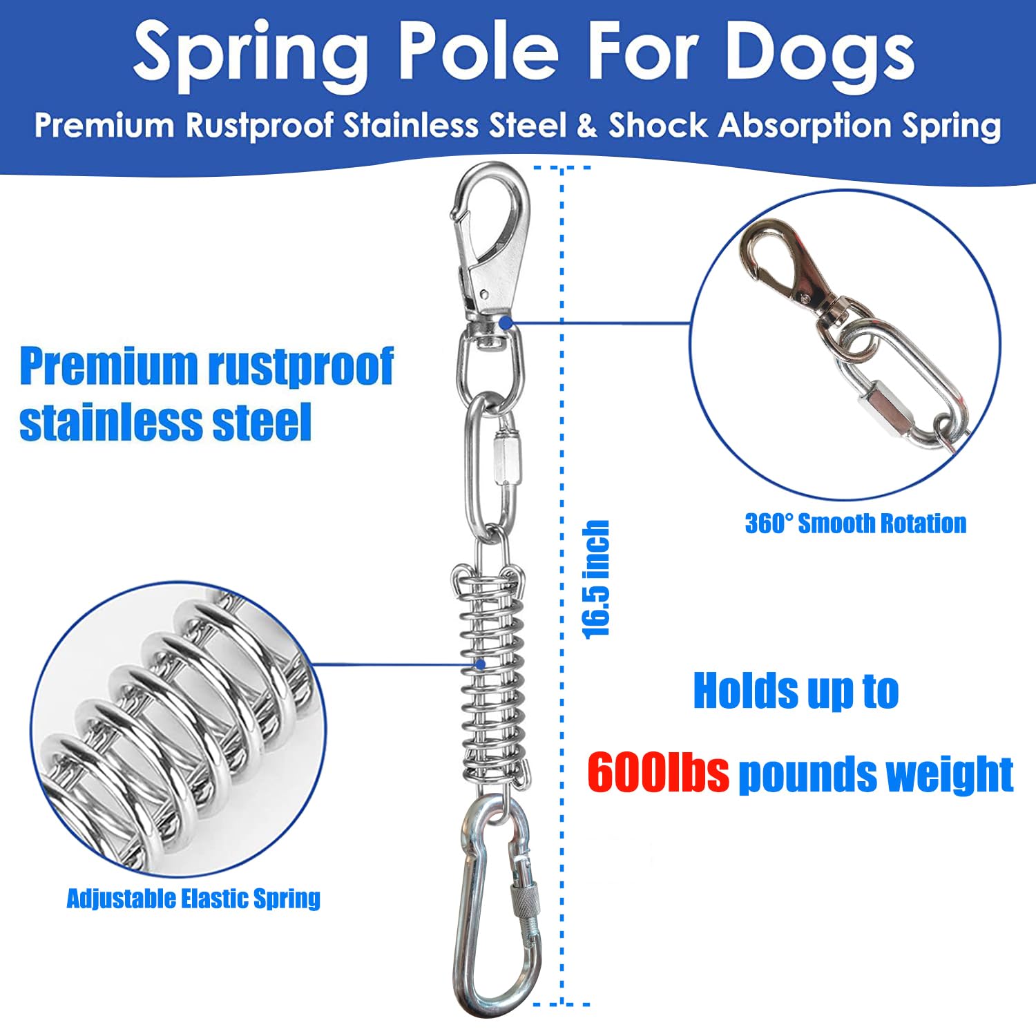 TUAHOO Outdoor Hanging Bungee Dog Toy, Interactive Tether Tug of War Toy for Pitbull Small to Large Breeds, Tree Tugger Rope wit