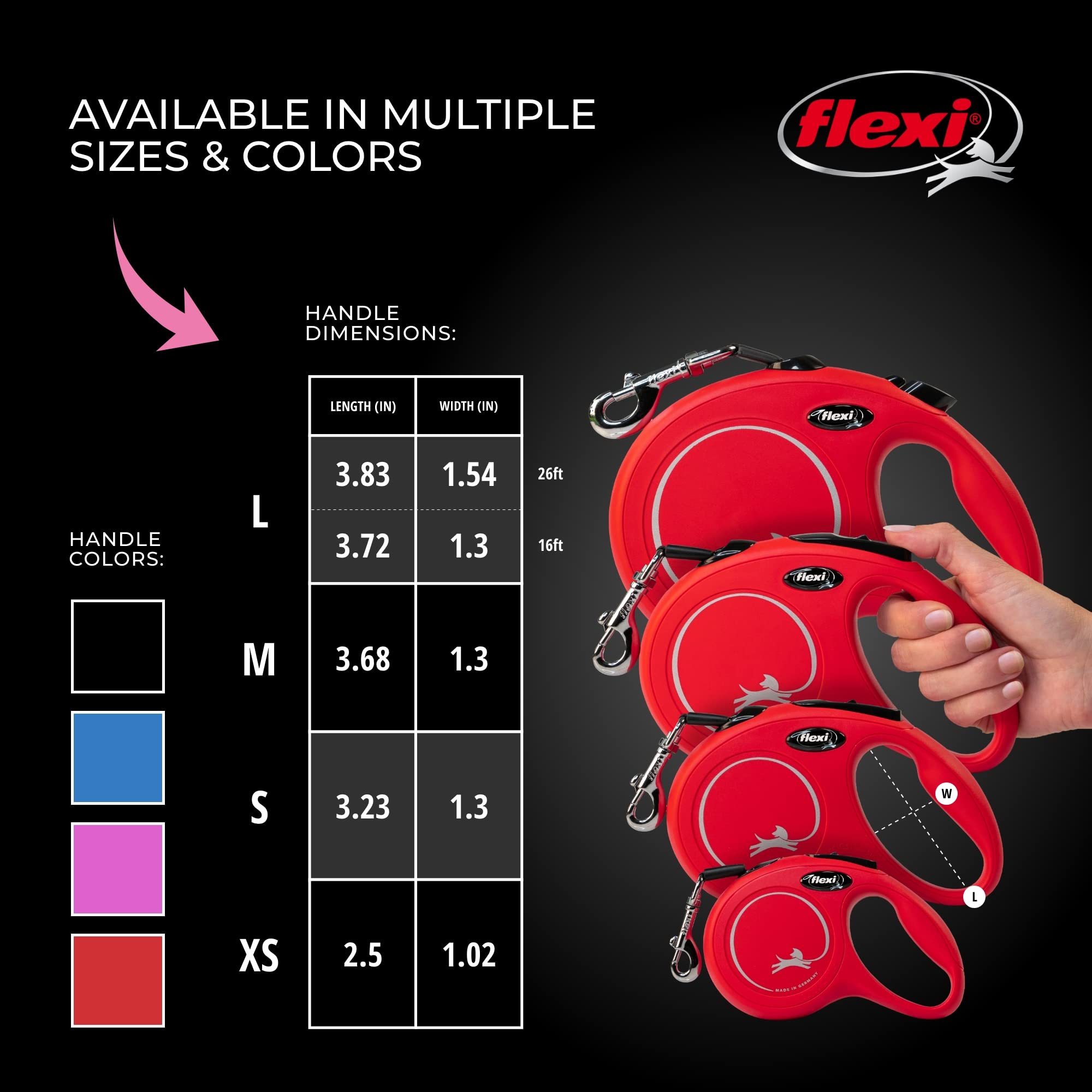 FLEXI Classic Tape Retractable Dog Leash, Large 26ft, Red, Model CL30T8.250.R
