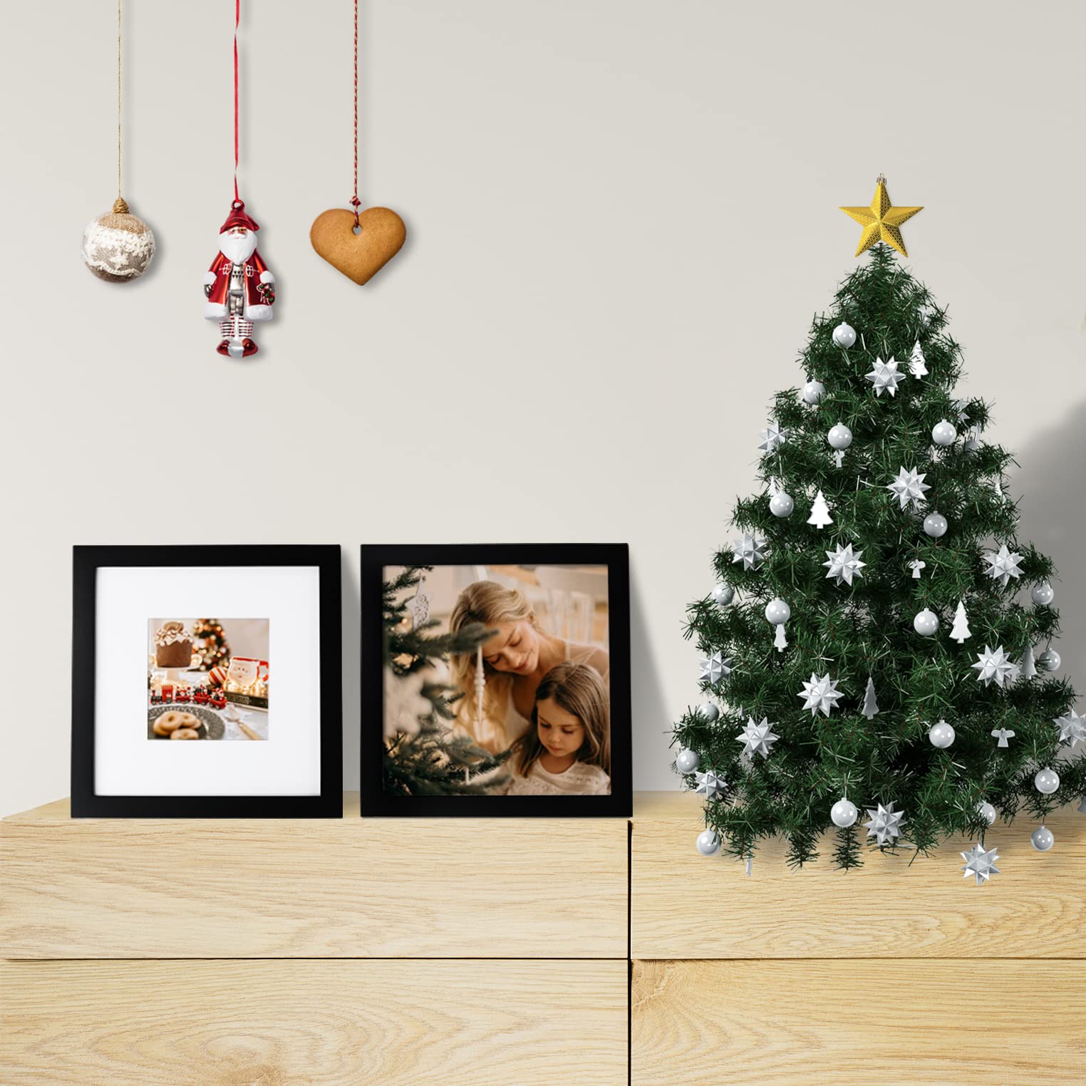Egofine 8x8 Black Picture Frame - Solid Wood, Table Top & Wall Mount Display, Perfect for Photos and Art