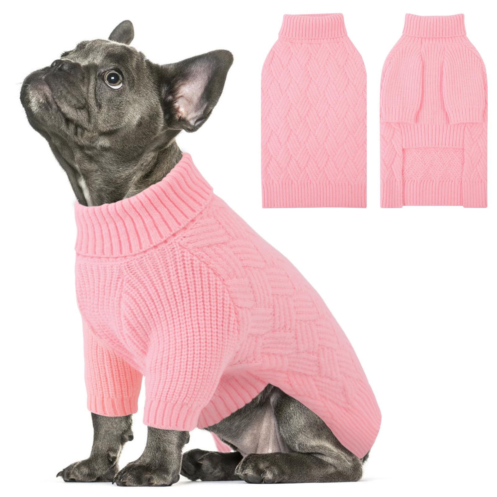 SUNFURA Small Dog Sweater, Turtleneck Dog Sweater for Cold Weather, Puppy Knitwear Pullover for Christmas Thanksgiving, Pet Wint