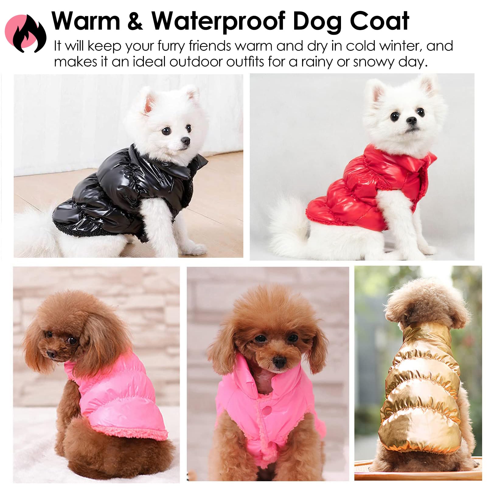 AOFITEE Waterproof Dog Jacket, Winter Coat for Small Dogs, Fleece Snowsuit Warm Puffer Jacket, Cozy Pet Winter Vest, Cold Weathe