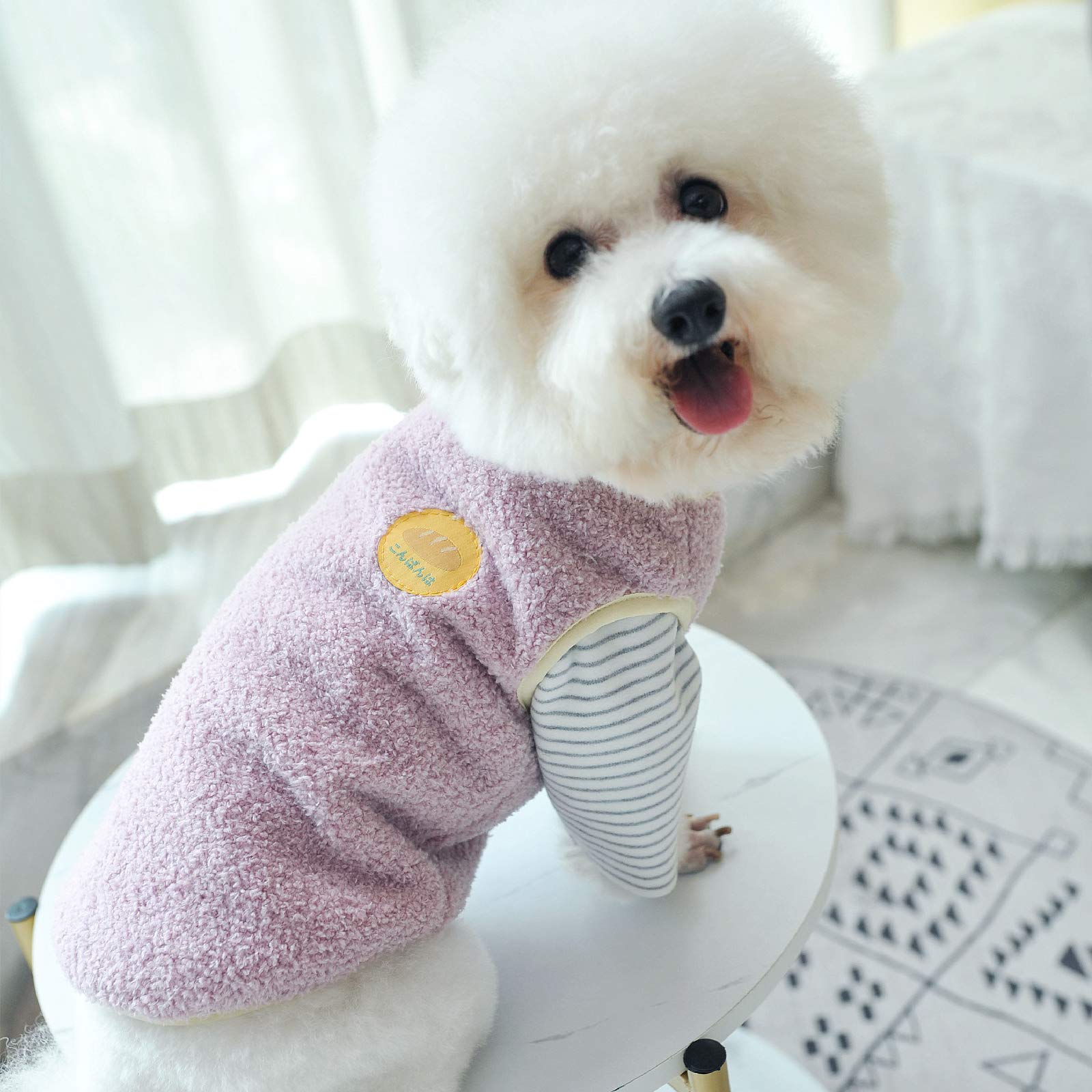 Loyanyy Warm Plush Dog Vest For Winter Soft Fleece Lining Sweater For Small Dog Cat Cute Puppy Kitten Clothes Purple 12