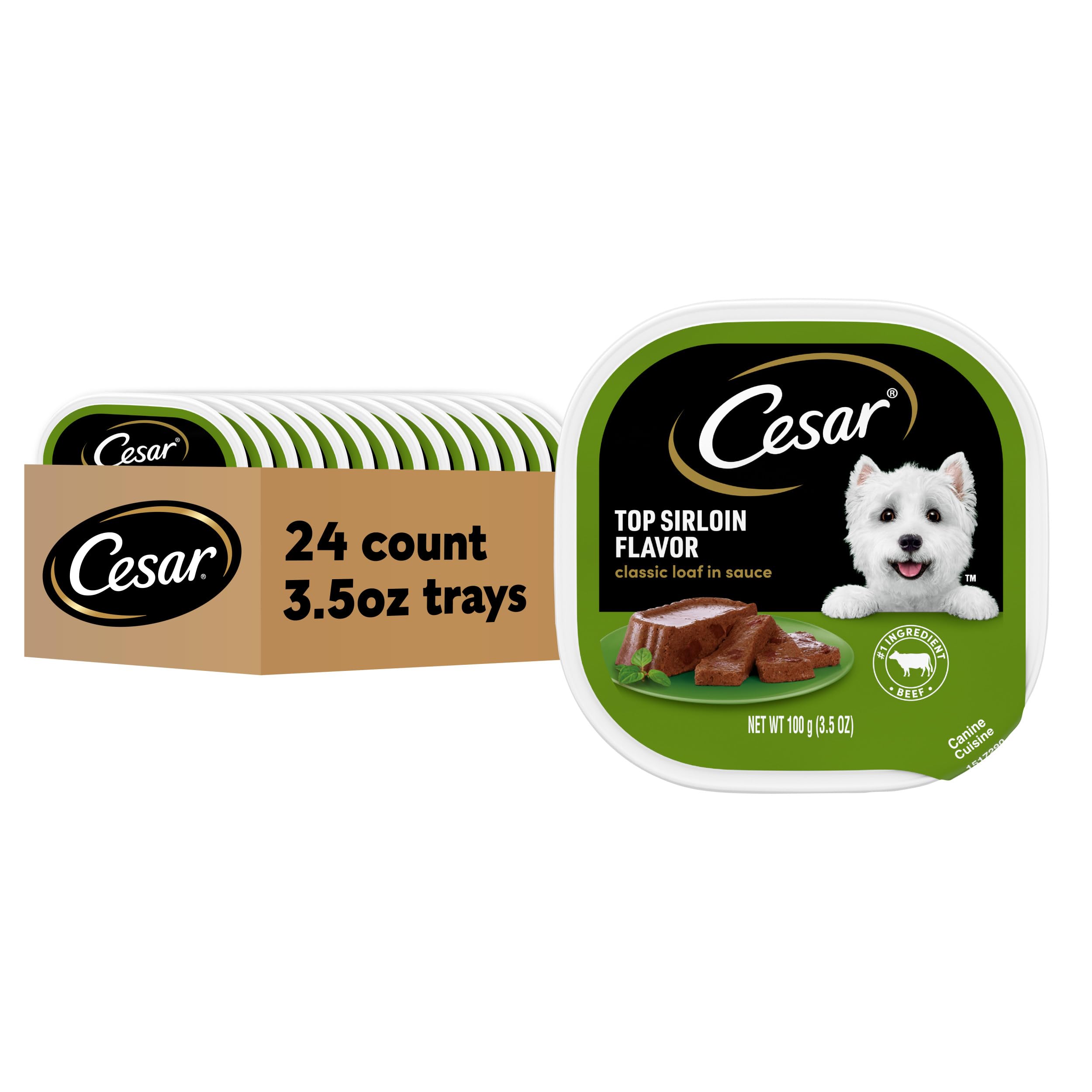 Cesar Wet Dog Food Classic Loaf in Sauce Top Sirloin Flavor, 3.5 oz. Easy Peel Trays (24 Count, Pack of 1)