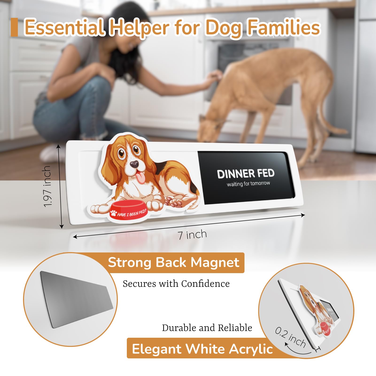 JOZidea Dog Fed Sign, Dog Feeding Reminder for Breakfast Dinner Fed, Pet Magnets and Adhesive Sticker Option of AM PM Pet Feedin