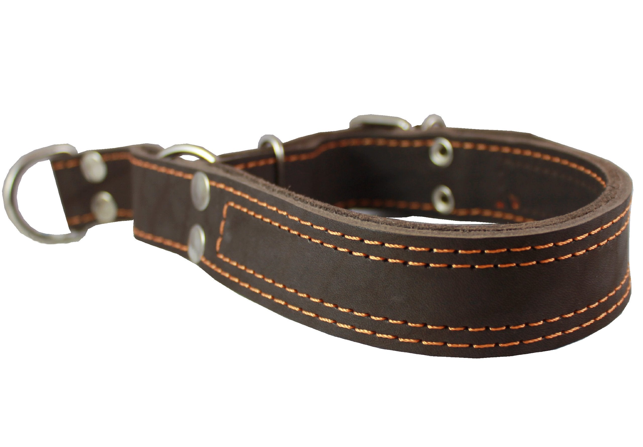 Martingale Genuine Brown Double Ply Leather Dog Collar Choker Large Fits 19'-22.5' Neck.