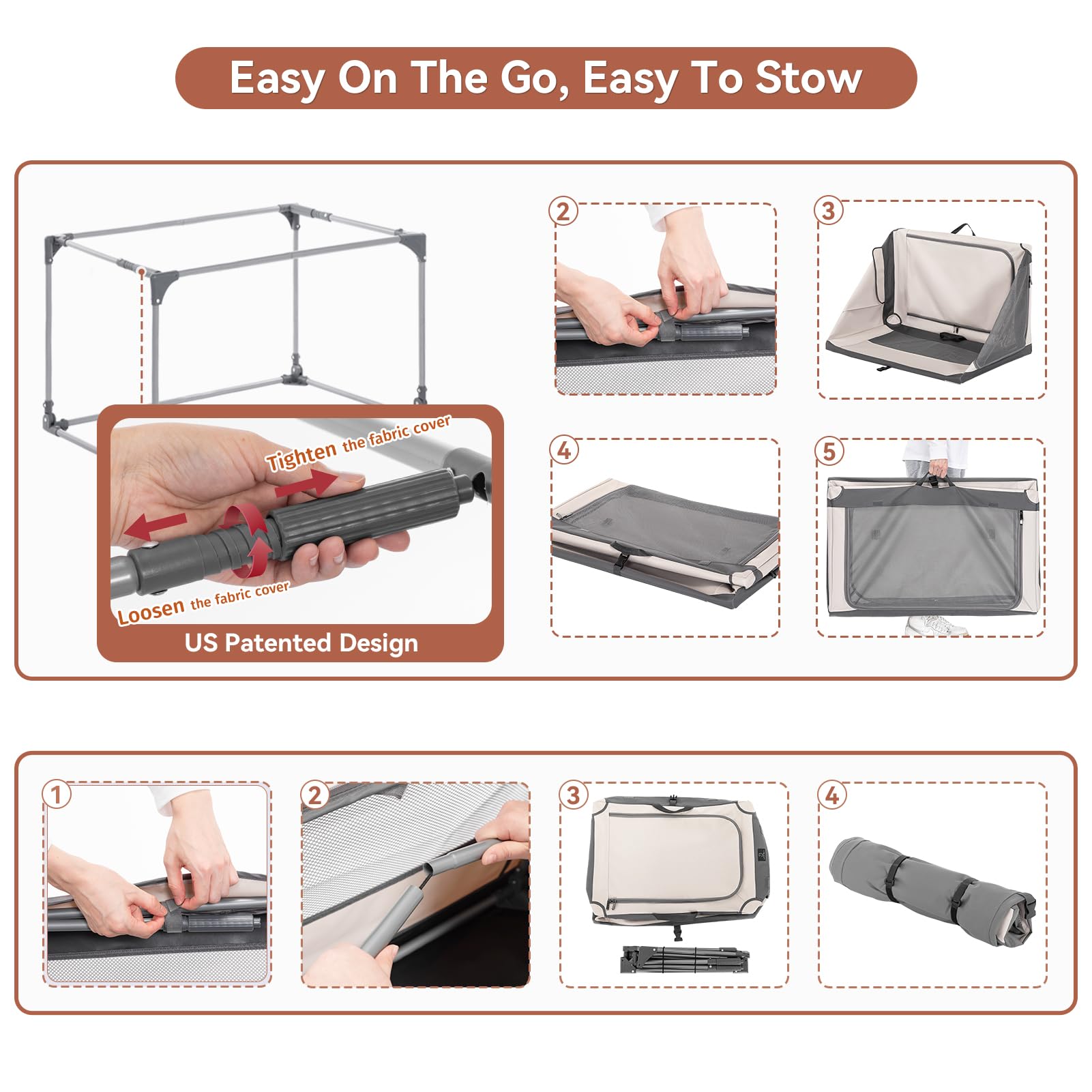 A4Pet Collapsible Dog Crate, Portable Dog Crate - 36 Inch Adjustable Stainless Steel Frame, Lightweight, Durable And Foldable Cr