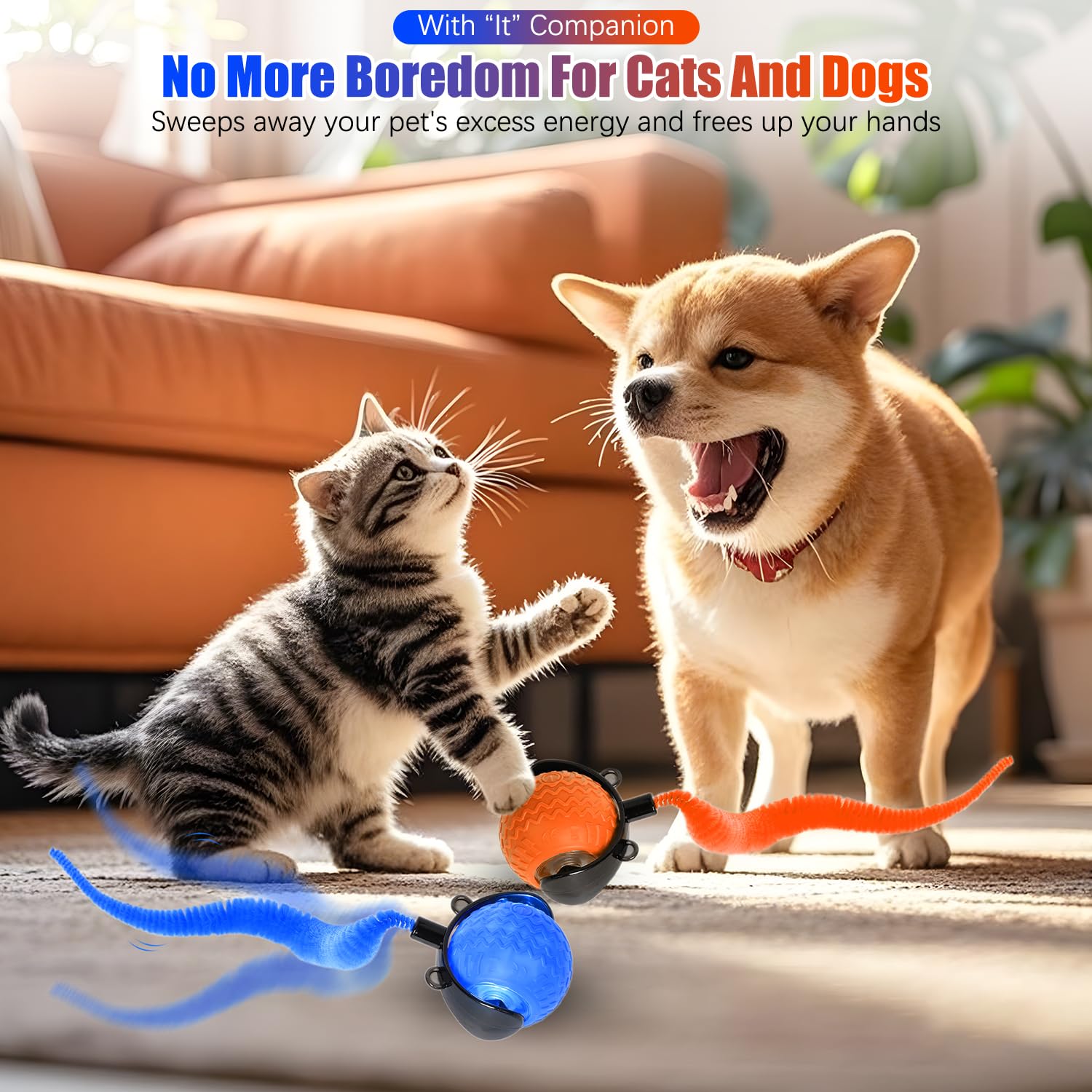 2Pcs Interactive Cat Ball Toy, Cat Ball Toys With Cord Imitation Mouse, Obstacle Avoidance Smart Cat Toys, Smart Self Rolling Ca