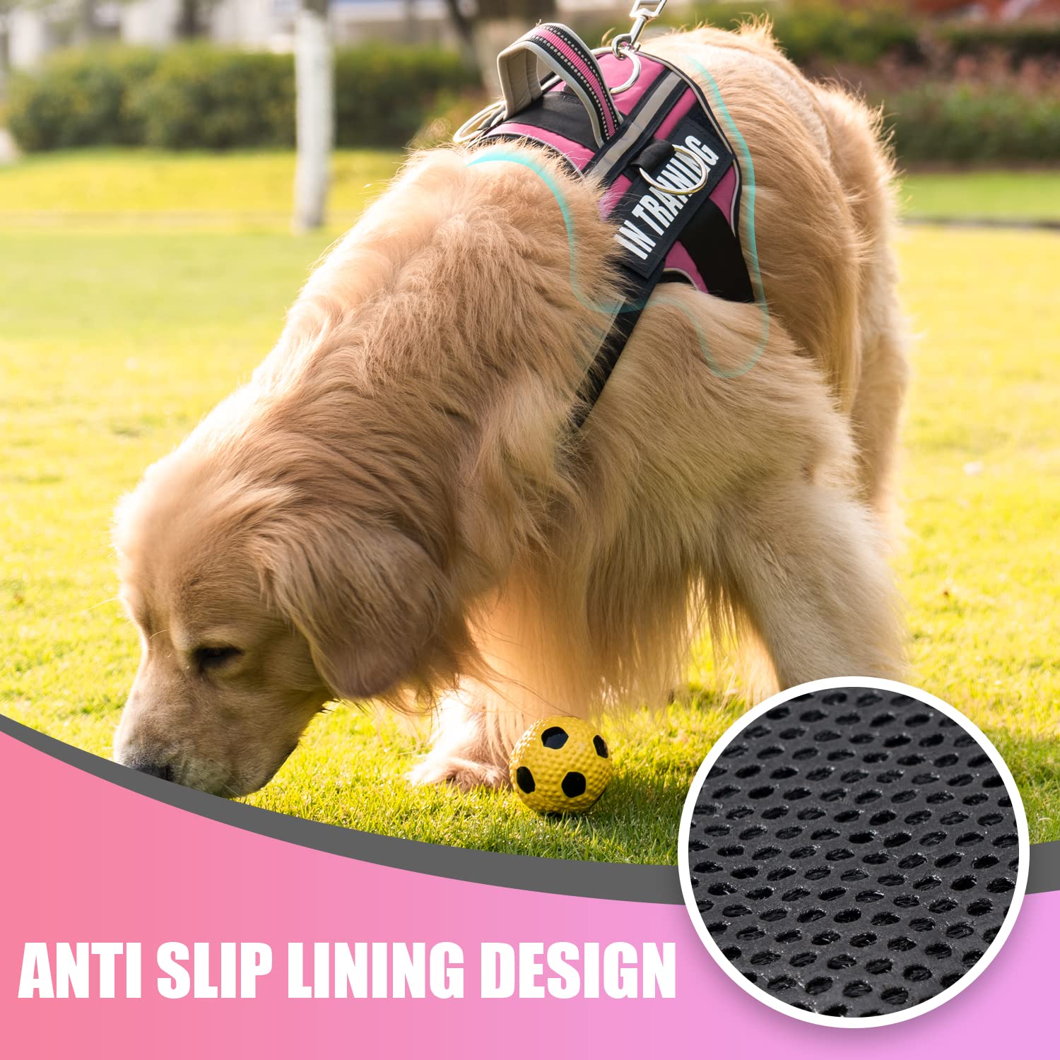 Reflective Dog Harness, Anti-Slip No Pull Dog Vest Harness with 8Pcs Dog Patches, Adjustable In Training Service Pet Harness for