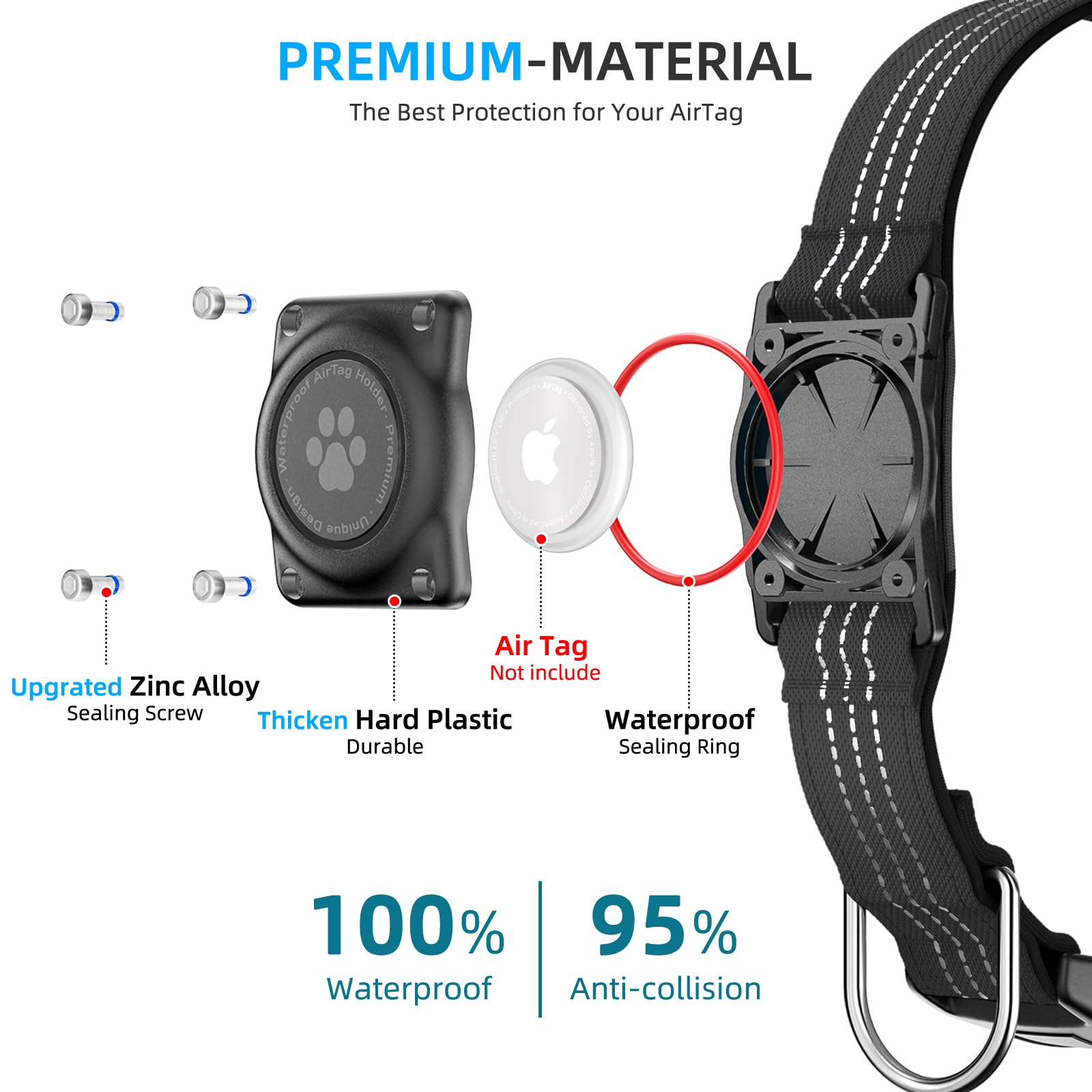 Upgraded Airtag Dog Collar, Ip68 Waterproof Air Tag Dog Collar Holder, Reflective, Ultra-Durable, Comfortable Padded, Heavy Duty Dog Collars For Small Medium Large Dogs (Xl (15.6'-22'), Black)