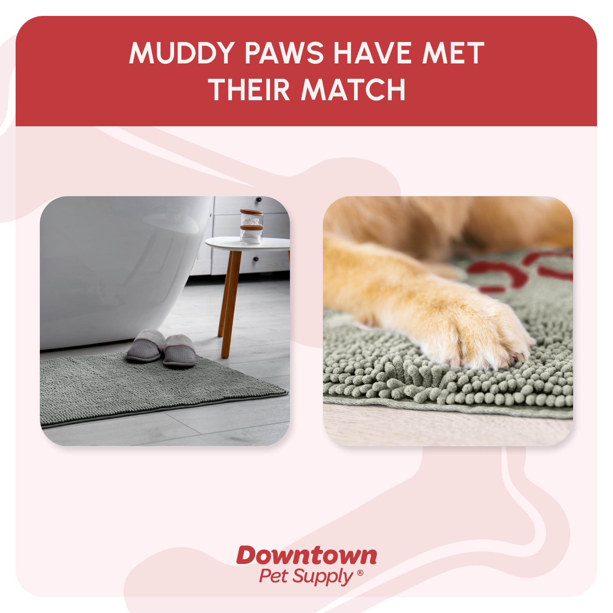My Doggy Place Microfiber Dog Mat for Muddy Paws, 36 x 26 Light Gray With Paw Print - Absorbent Quick-Drying Cleaning, Washer an