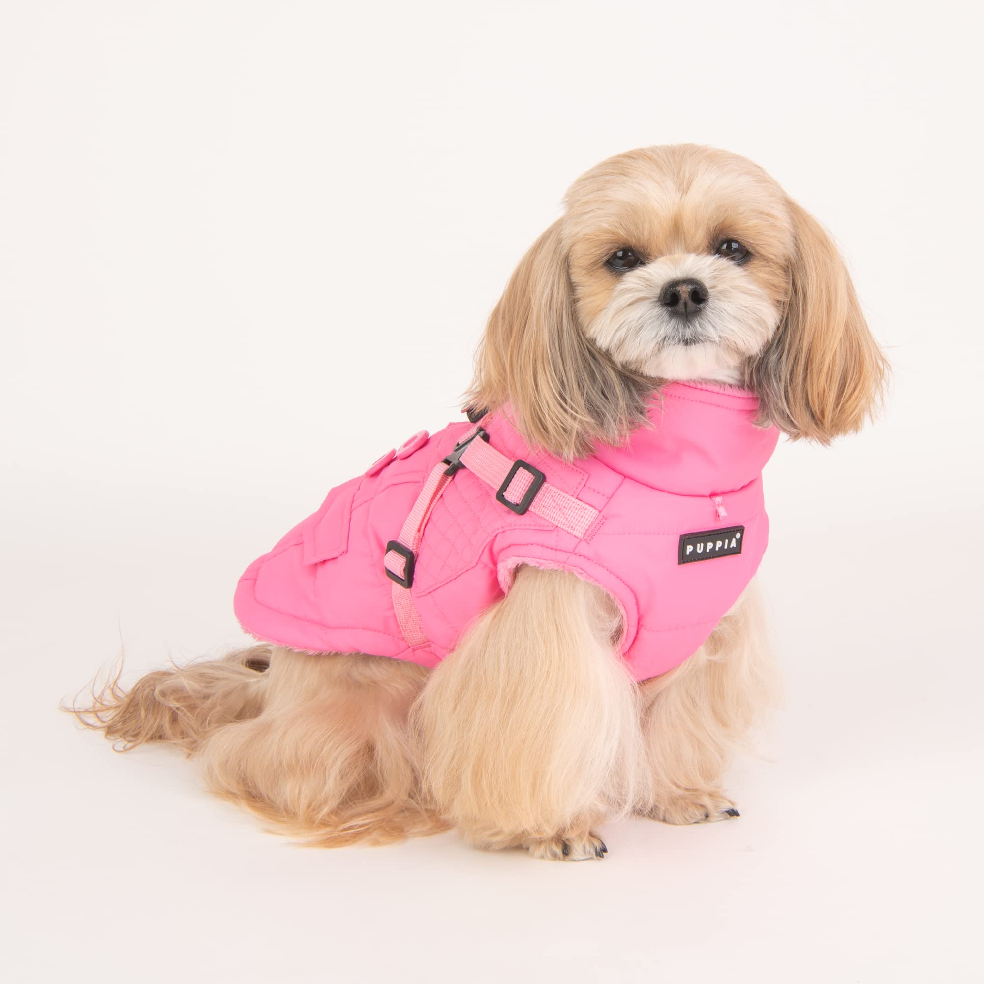 Puppia Wilkes Winter Dog Coat With Integrated Harness No Pull Cold Weather Waterproof Warm Fleece Back Zipper For Small & Medium