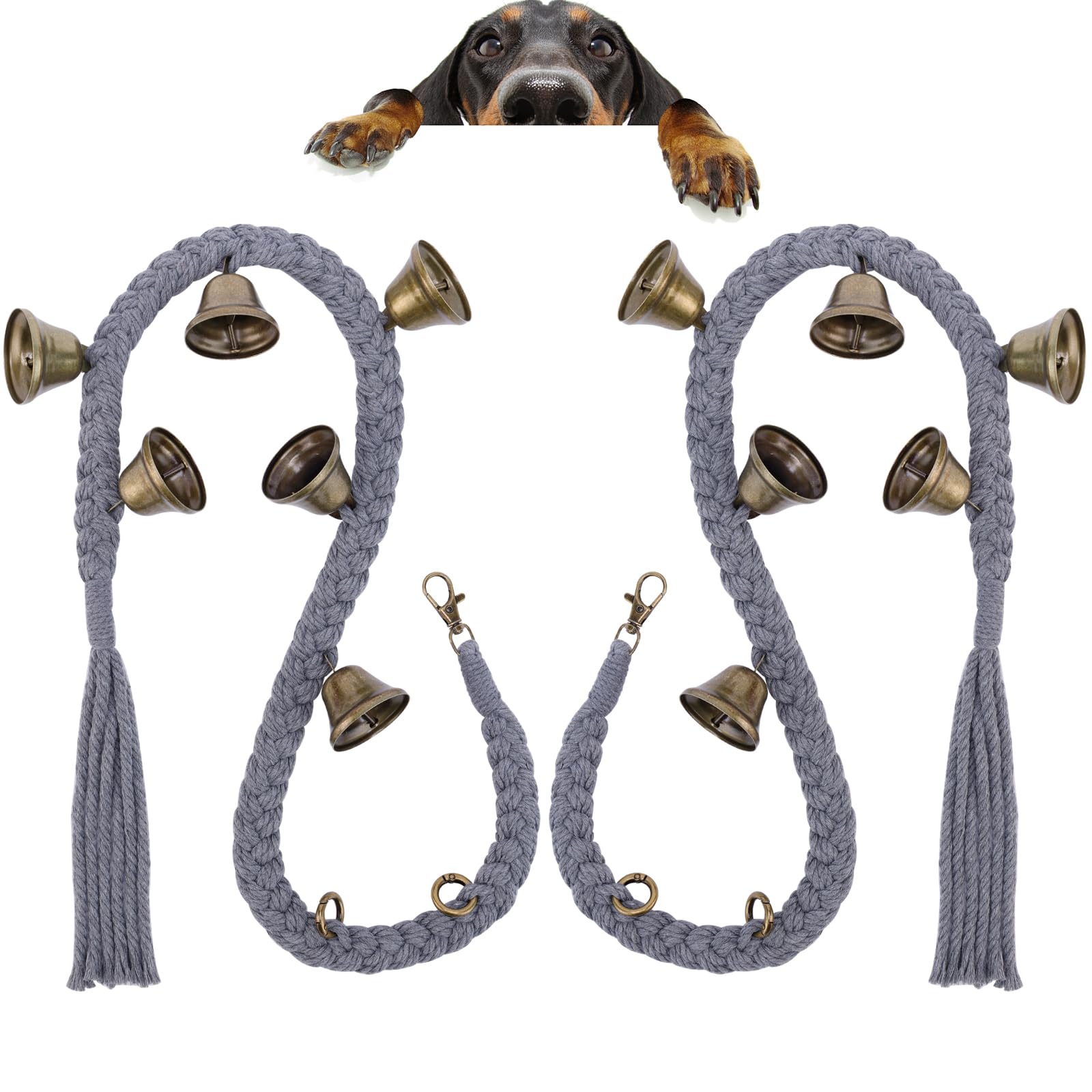 Klogtsind 2 Pack Dog Bells For Door Potty Training, Handwoven Cotton Rope Dog Doorbell With 6 Extra Loud Bells, Adjustable Dog D