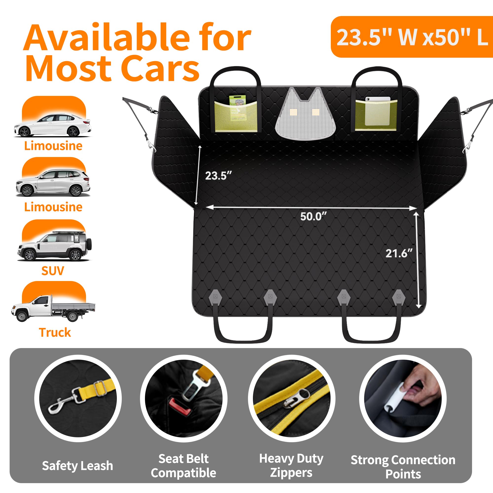 Toymommy 2025 Upgrade Large/Medium Dog Car Seat Cover - 600D Oxford Hard Bottom, Waterproof Scratch-Proof Bite-Resistant, Suppor