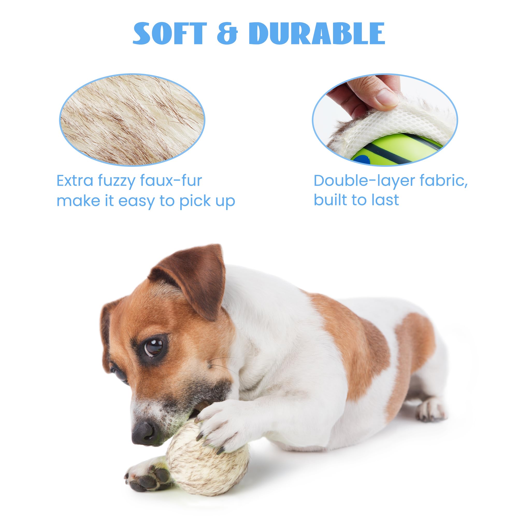Nocciola Interactive Giggle Ball for Dogs - Small White Faux Fur Squeaky Toy, Fun Sounds for Small Medium Large Dogs