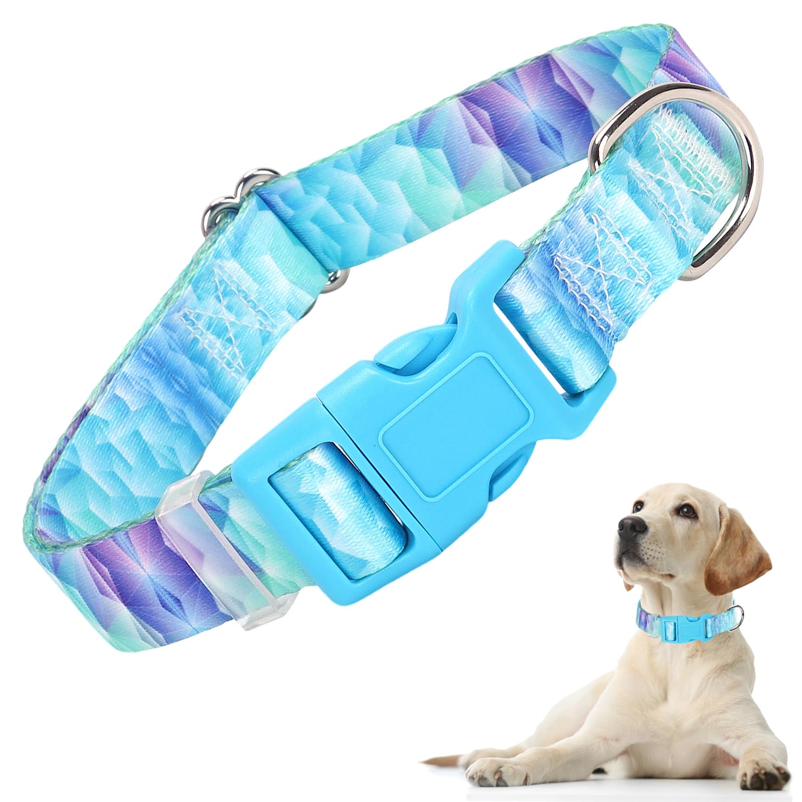Boy Dog Collar For Medium Dogs, Cute Blue Dog Collar With Diamond Shape Design, Adjustable Heavy Duty Nylon Collar With Quick-Re
