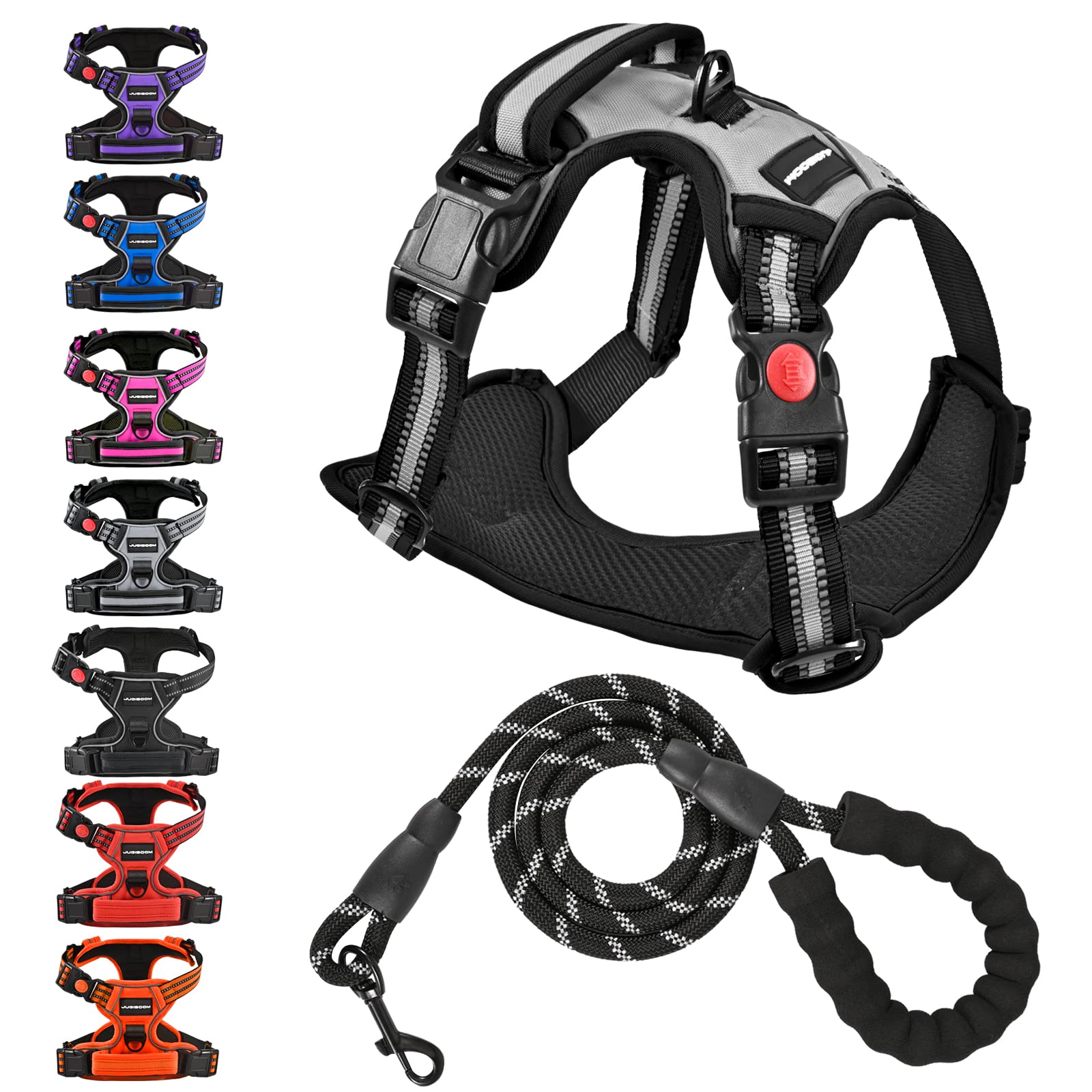 Juqiboom No Pull Dog Harness with A Free Heavy Duty 5ft Dog Leash, Adjustable Soft Padded Dog Vest, Reflective No-Choke Pet Oxfo