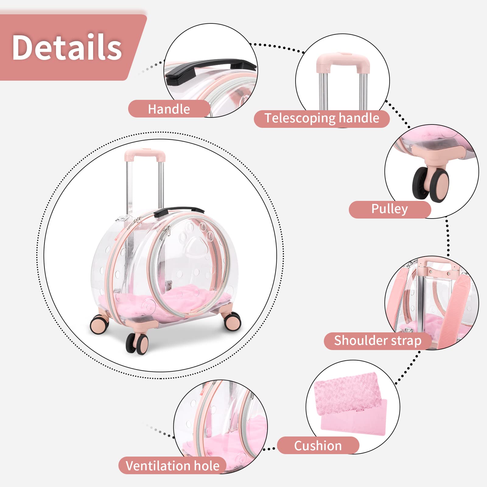 Triplehare Transparent & Fully Breathable Pet Carrier Backpack With Trolley Wheels For Dogs, Cats, Parrots Or Bunnies, Multiple