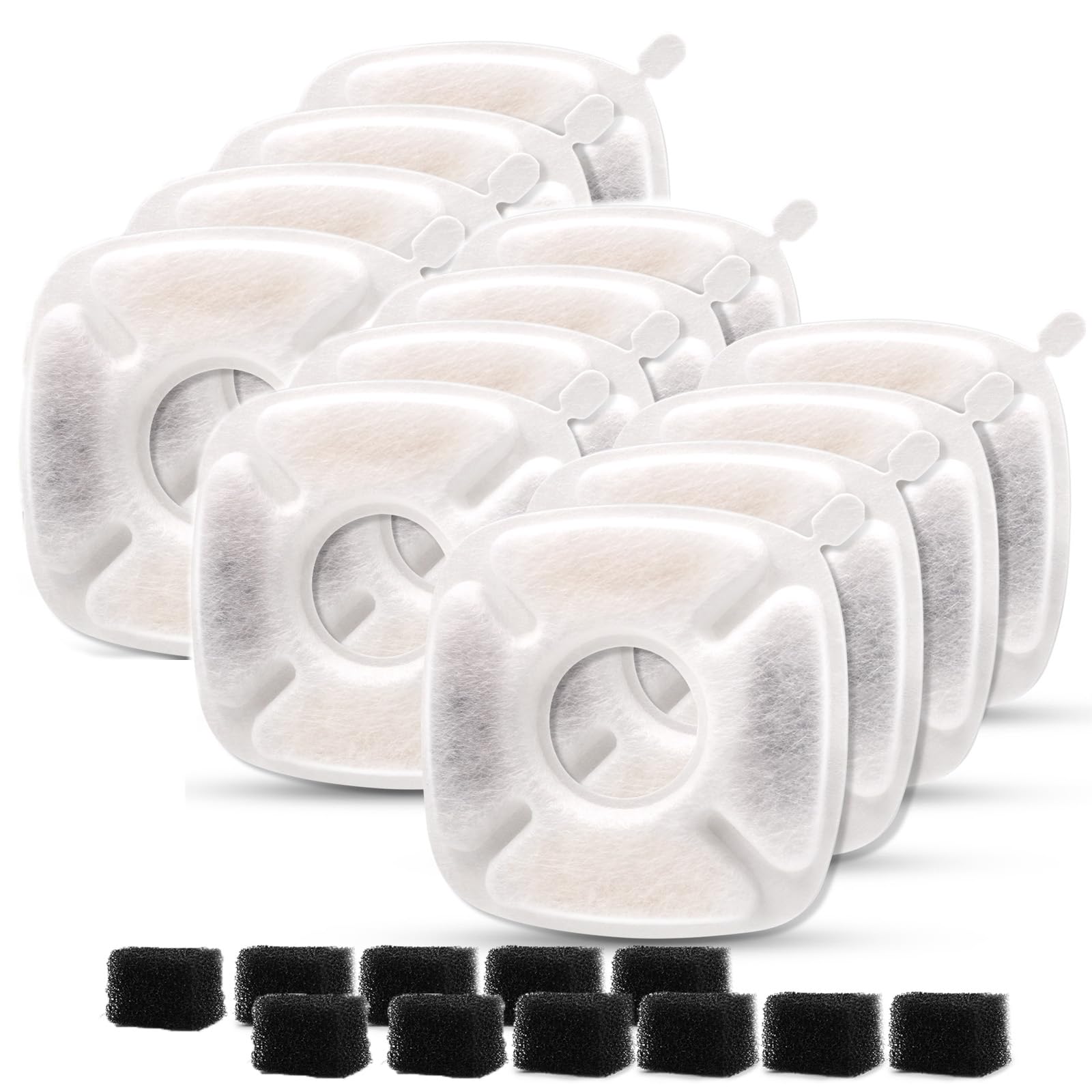 Pet Fountain Filters Replacement Compatible With 95Oz/2.8L Dog Water Fountain, Cat Water (12 Carbon Filters+12 Sponge Filters)
