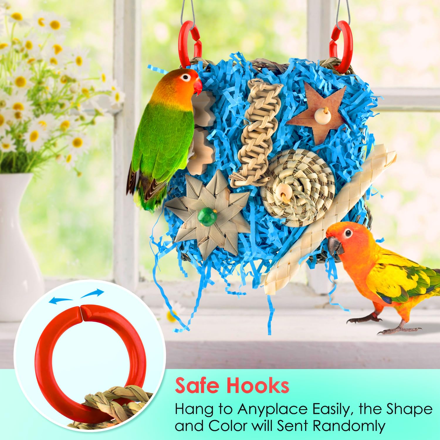 Katumo Conure Toys, Bird Foraging Toys Parakeet Shredding Grass Mat Hanging Toys For Cockatiel Conure Lovebird Parakeet Bird Cag