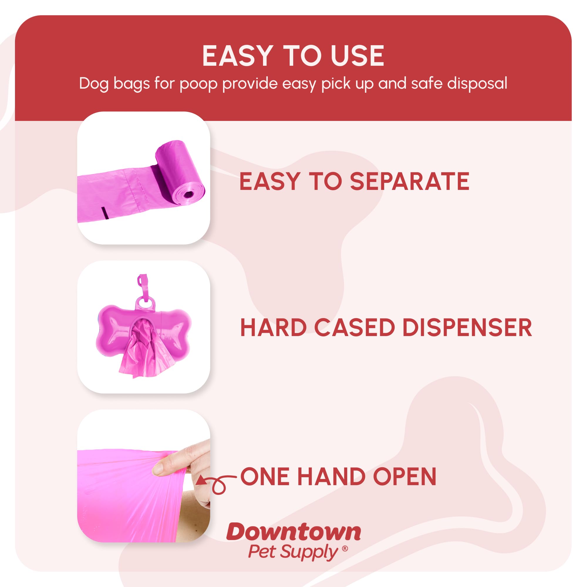 Downtown Pet Supply Poop Bags For Dogs With Dispenser, 180 Count - Leak-Proof Dog Waste Bags And Bone-Shaped Dog Poop Bags Holde