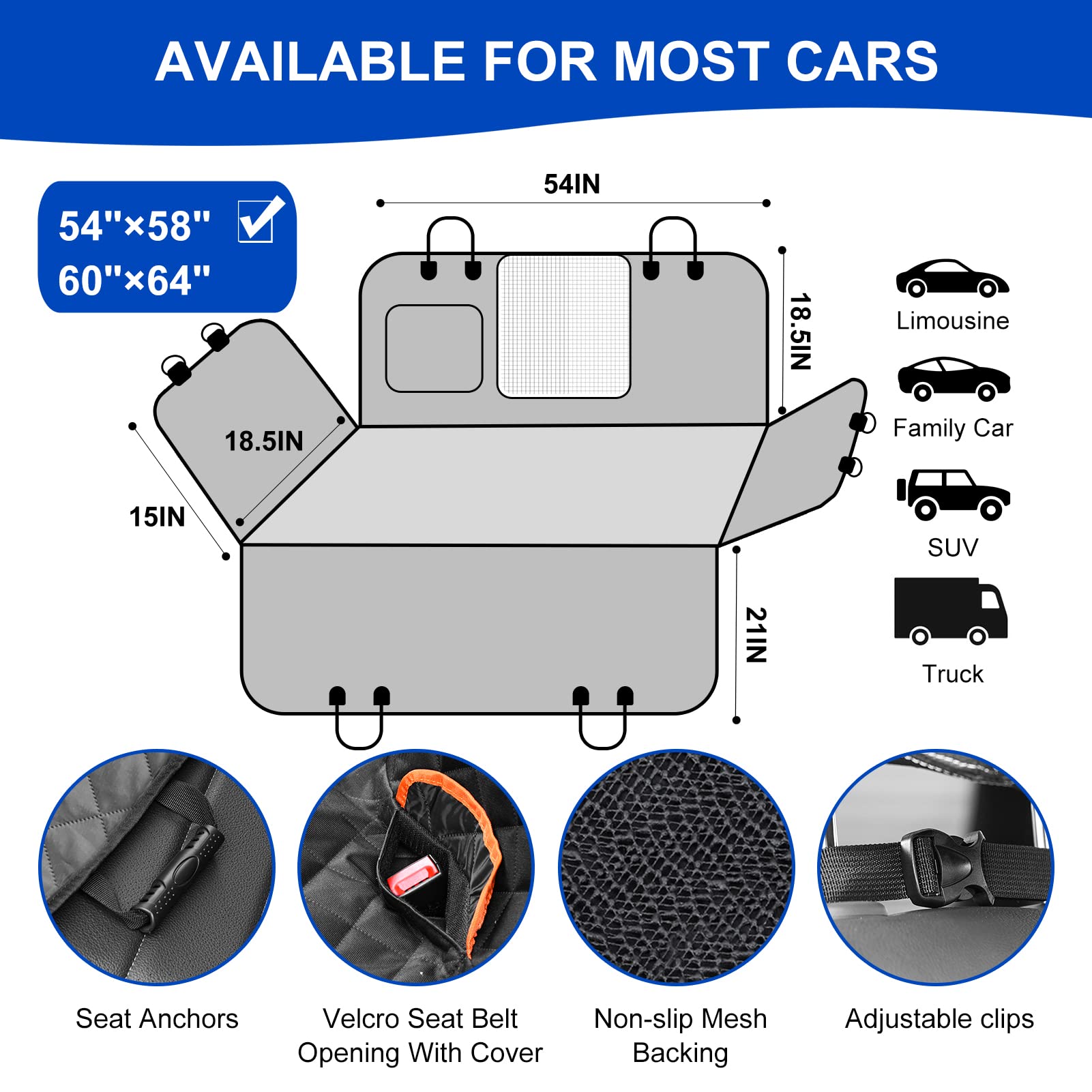 Easyhawei Dog Car Seat Cover For Back Seat 600D Scratchproof Nonslip Durable Waterproof Cars Pet Backseat Covers With Mesh Windo